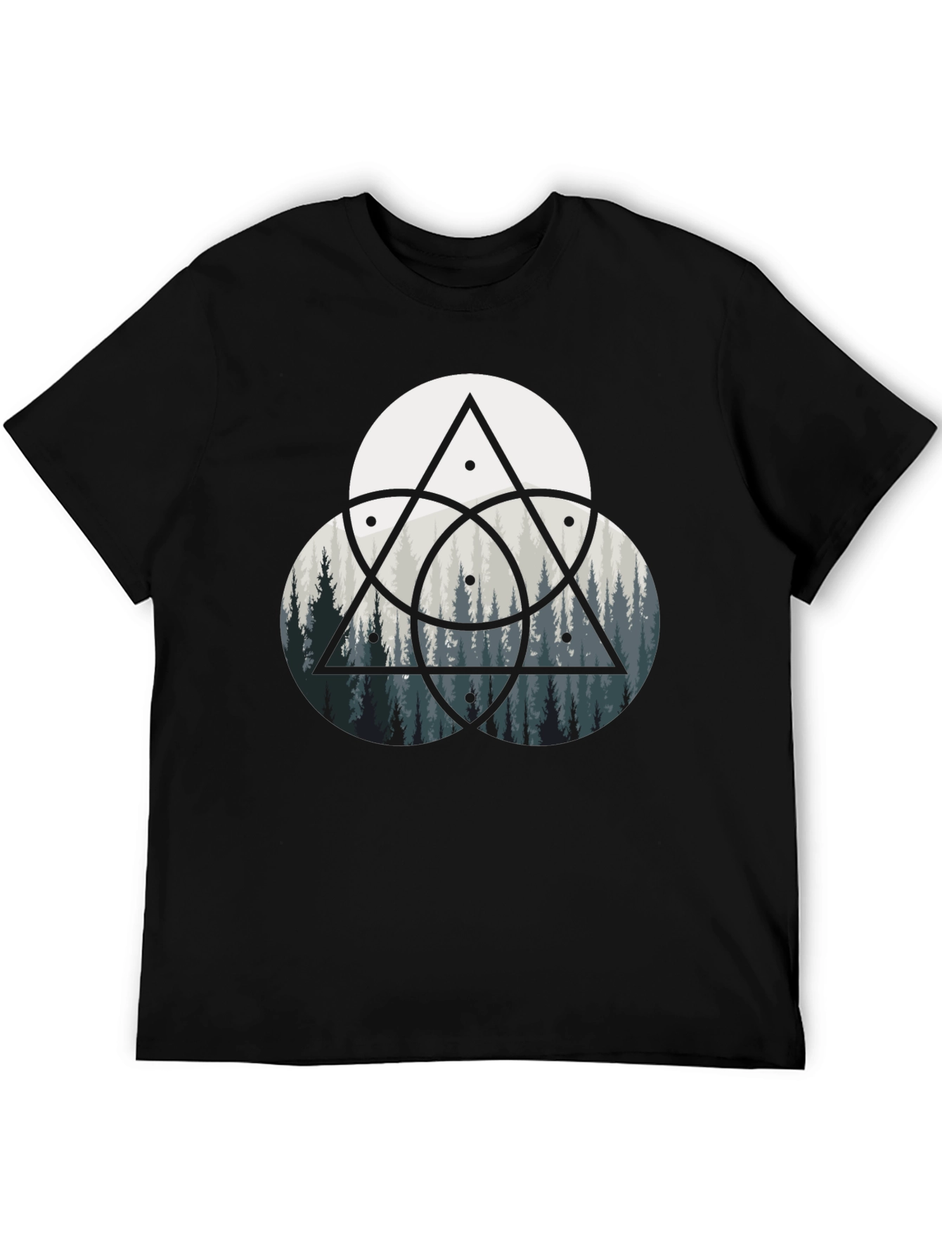 Geometric Forest Print Black T-Shirt