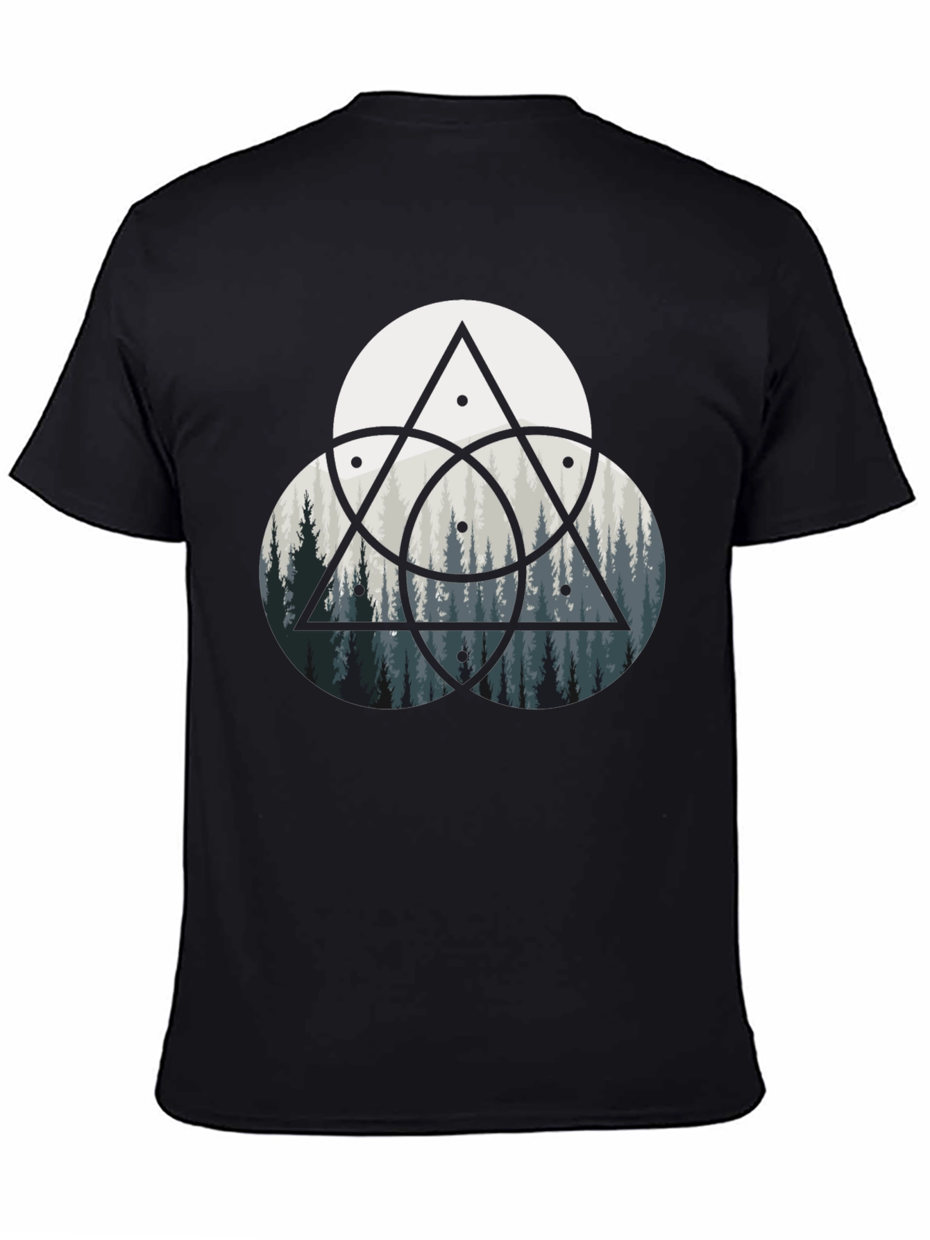 Geometric Forest Print Black T-Shirt