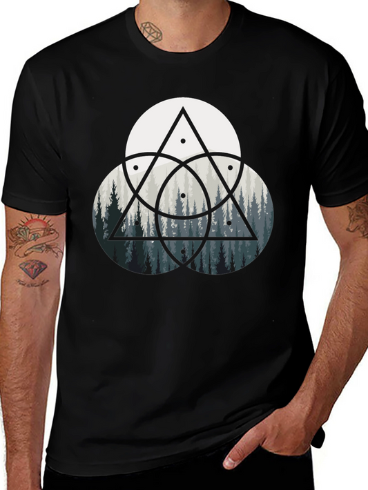 Geometric Forest Print Black T-Shirt