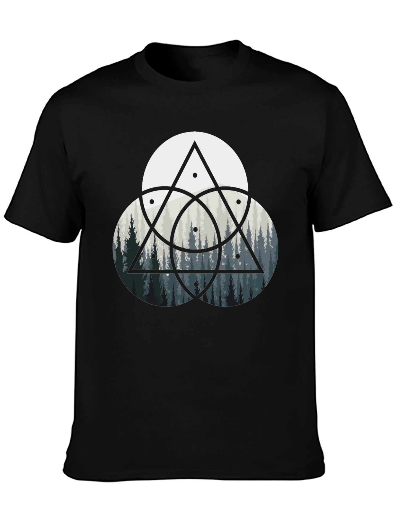 Geometric Forest Print Black T-Shirt