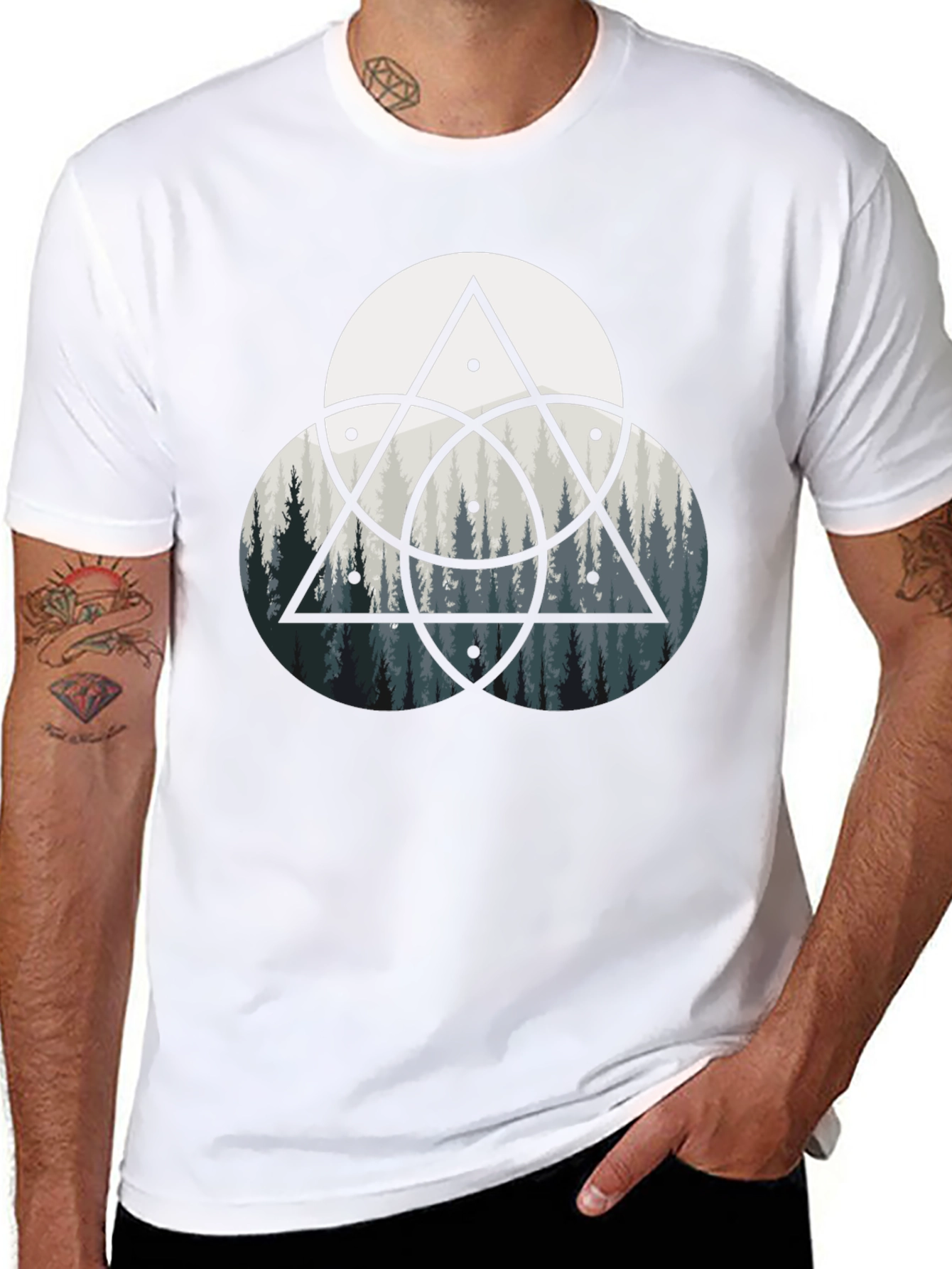 Geometric Forest Print Black T-Shirt