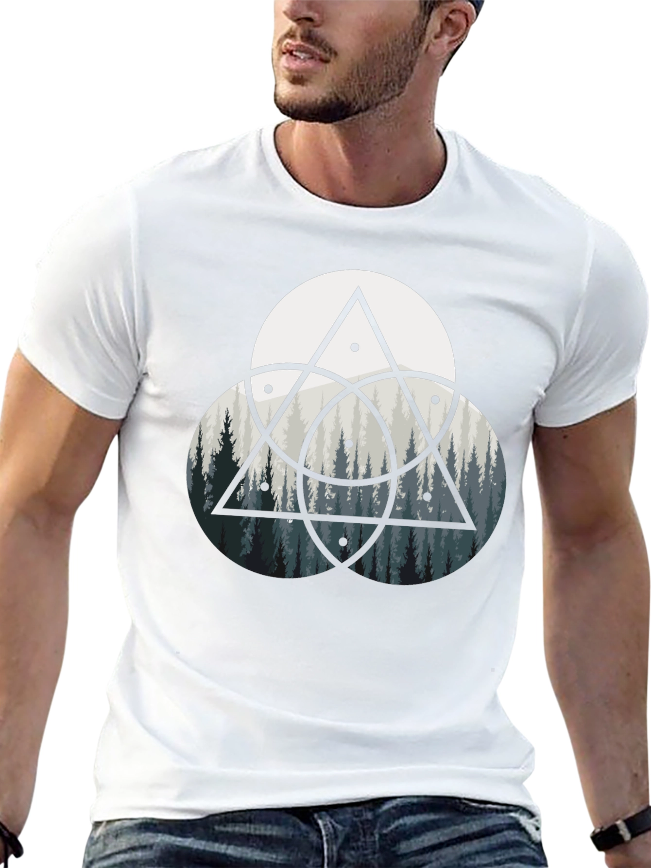 Geometric Forest Print Black T-Shirt