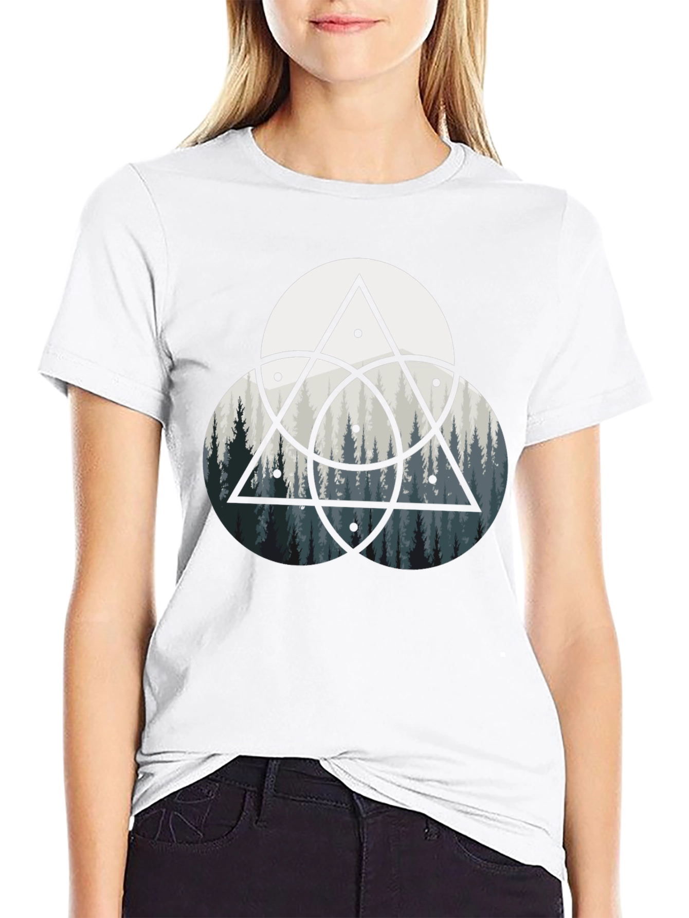 Geometric Forest Print Black T-Shirt
