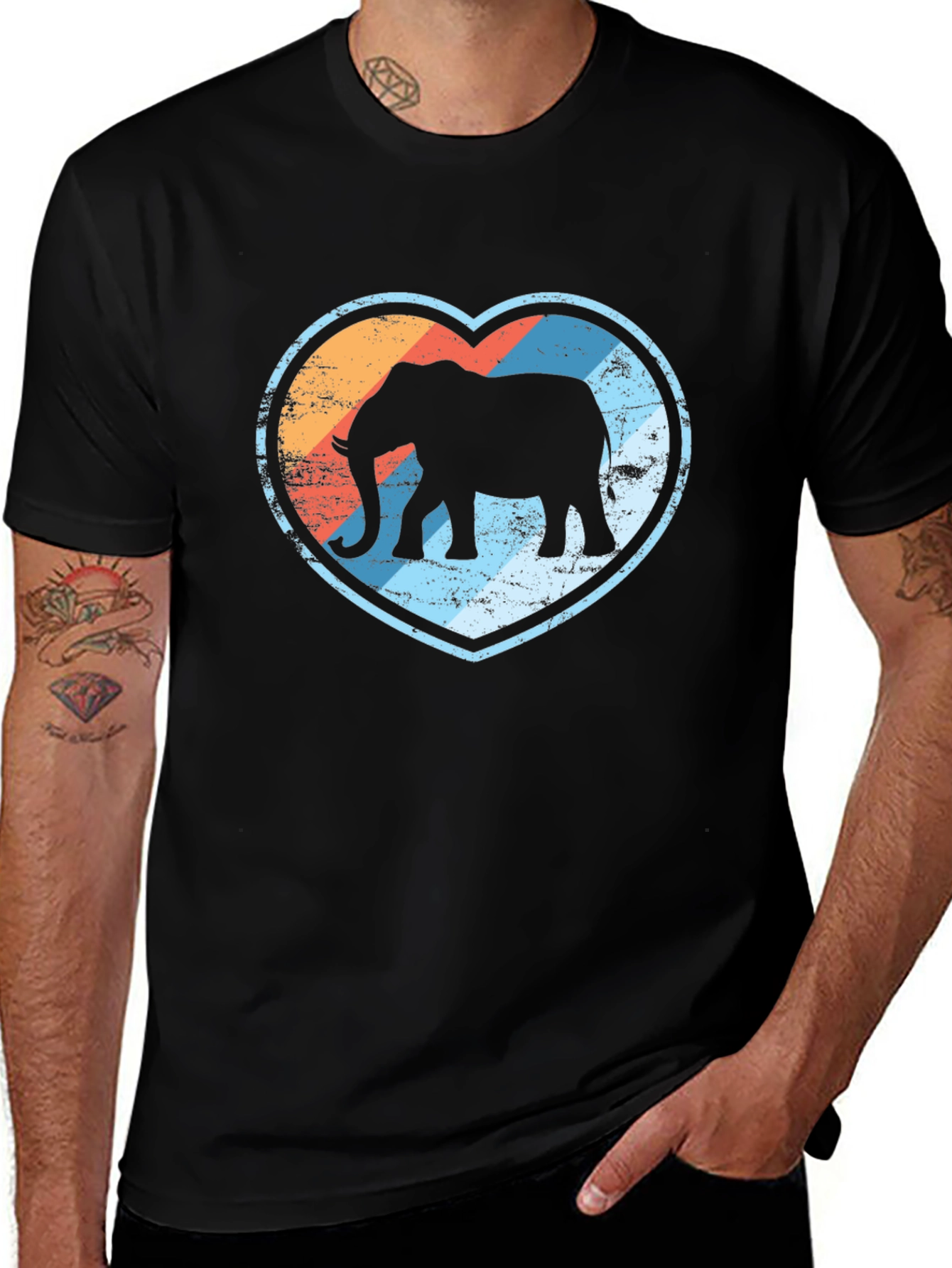 Elephant Heart Graphic Print Black T-Shirt