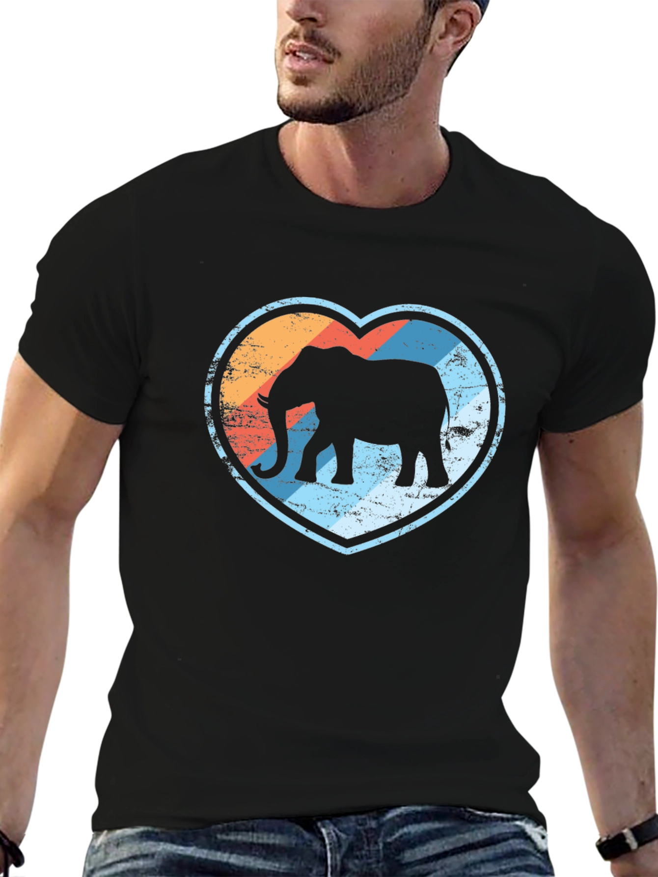 Elephant Heart Graphic Print Black T-Shirt