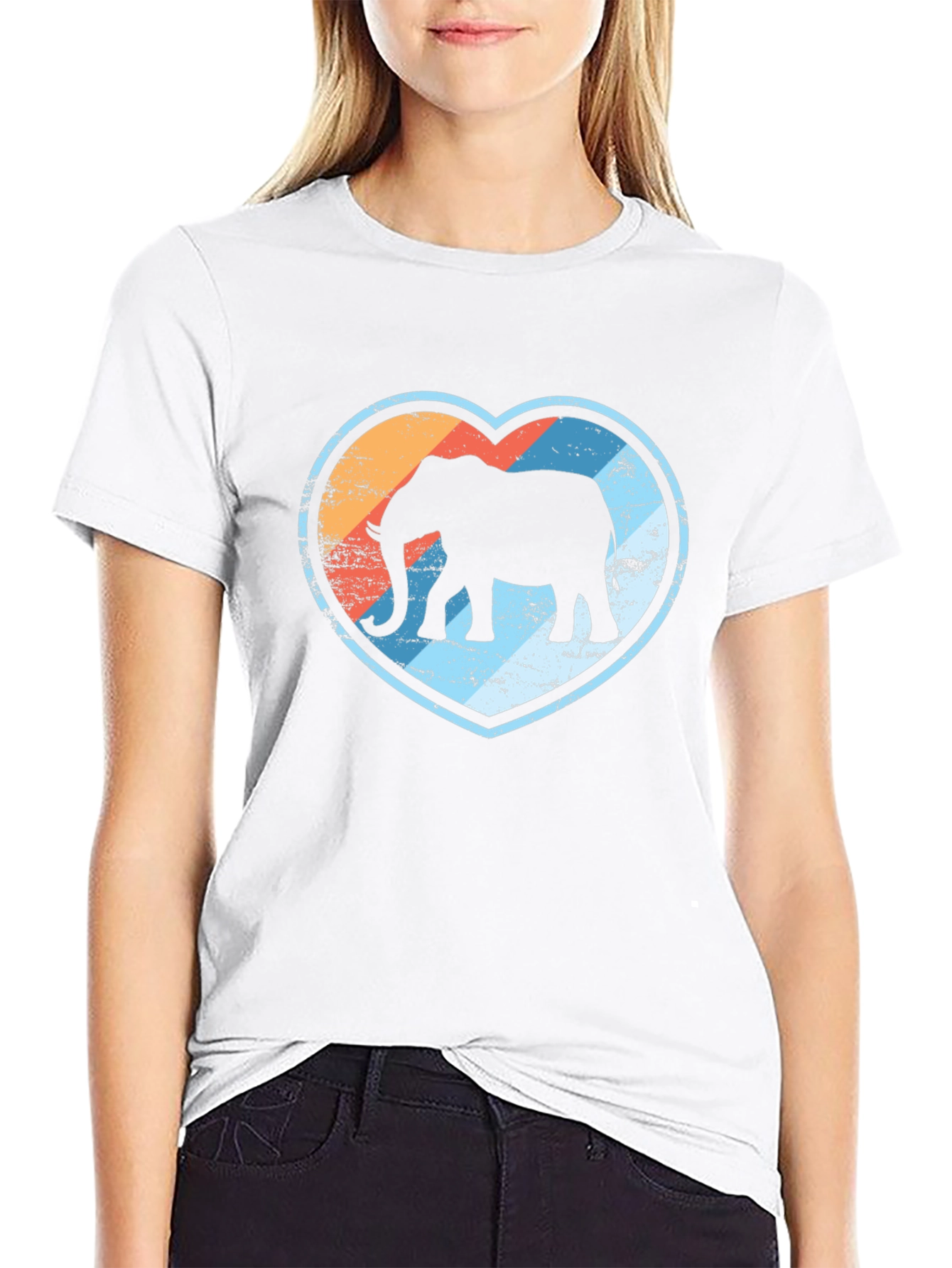 Elephant Heart Graphic Print Black T-Shirt