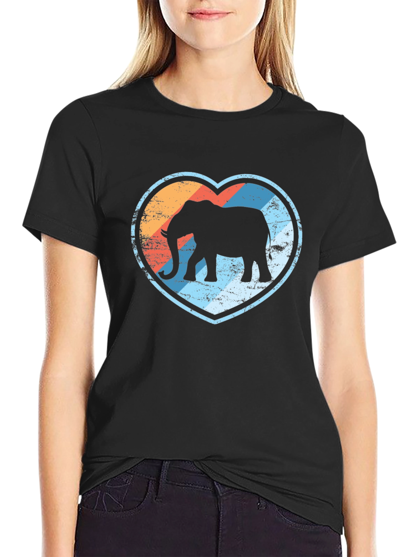 Elephant Heart Graphic Print Black T-Shirt