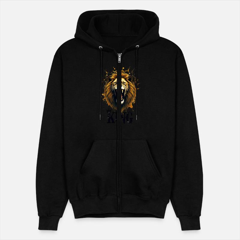 A roaring lion head emerging from splattered