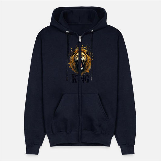 A roaring lion head emerging from splattered