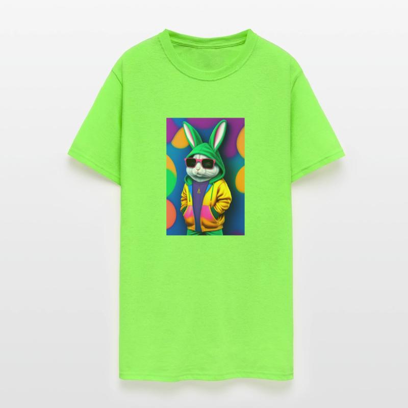 a stuffed rabbit wearing a colorful hoodie