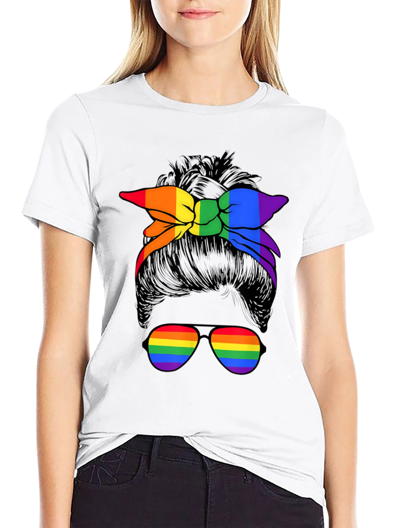 Rainbow Messy Bun T-Shirt - Pride