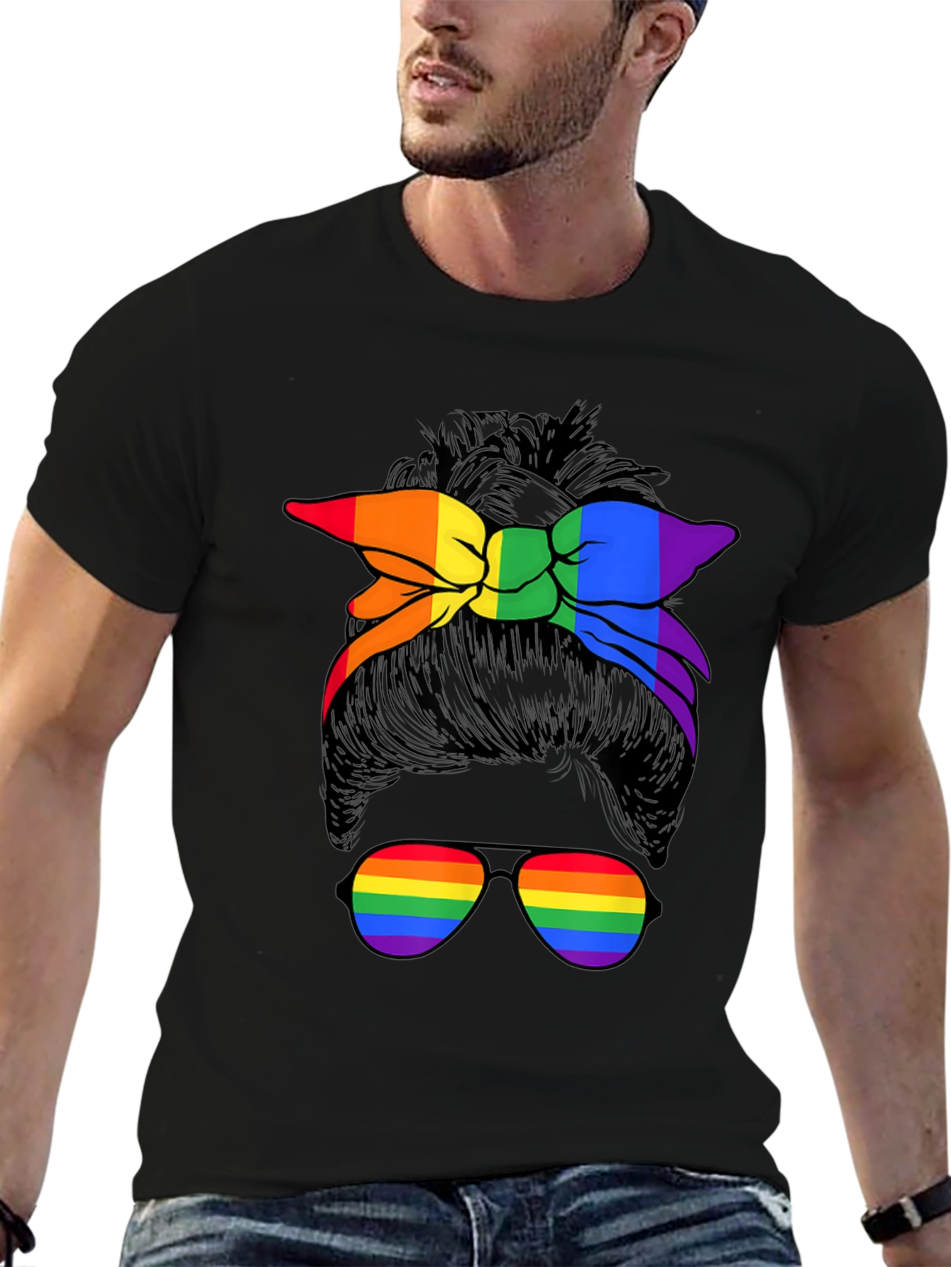 Rainbow Messy Bun T-Shirt - Pride