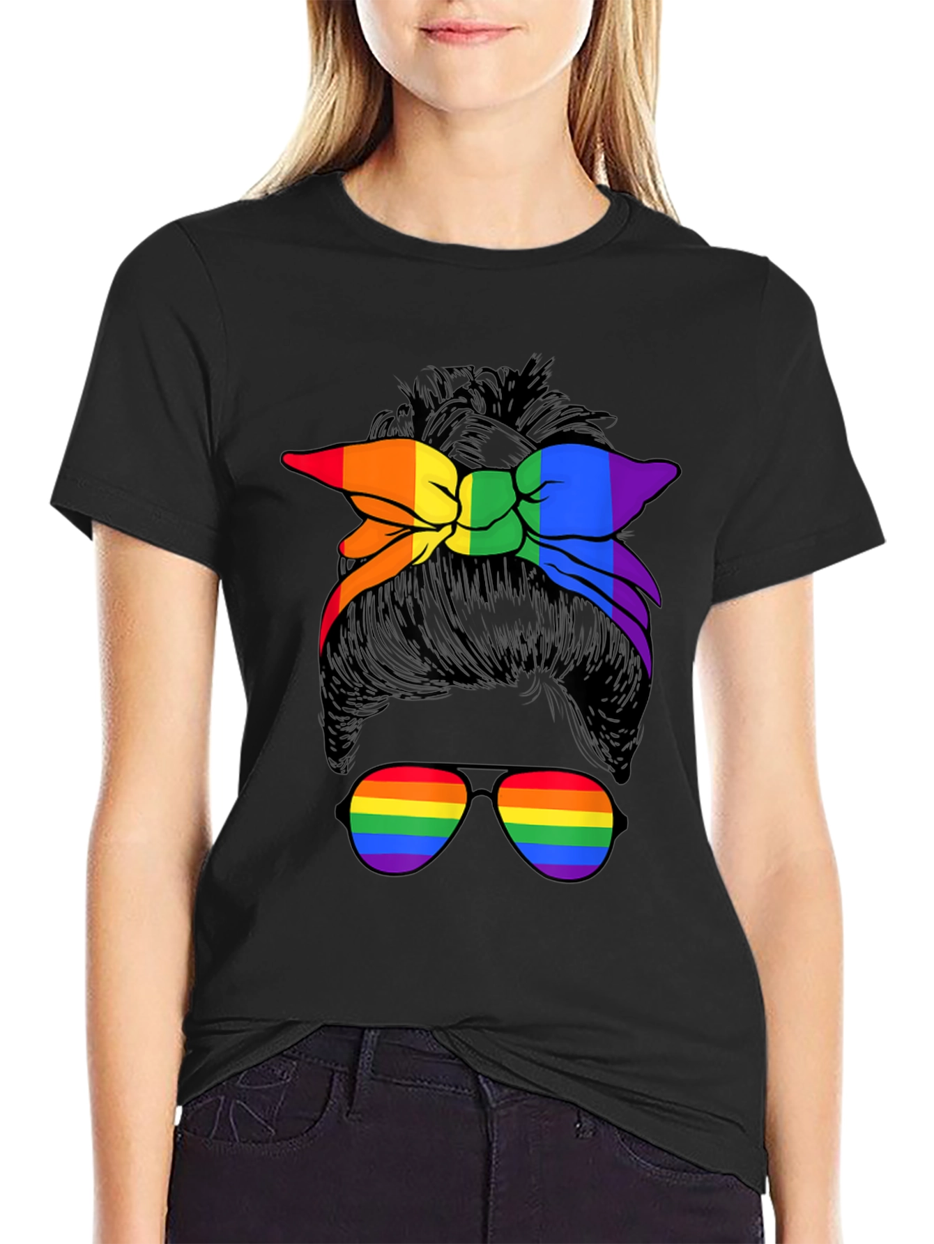 Rainbow Messy Bun T-Shirt - Pride