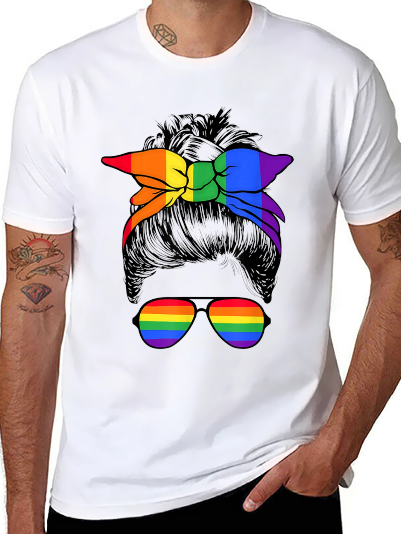 Rainbow Messy Bun T-Shirt - Pride