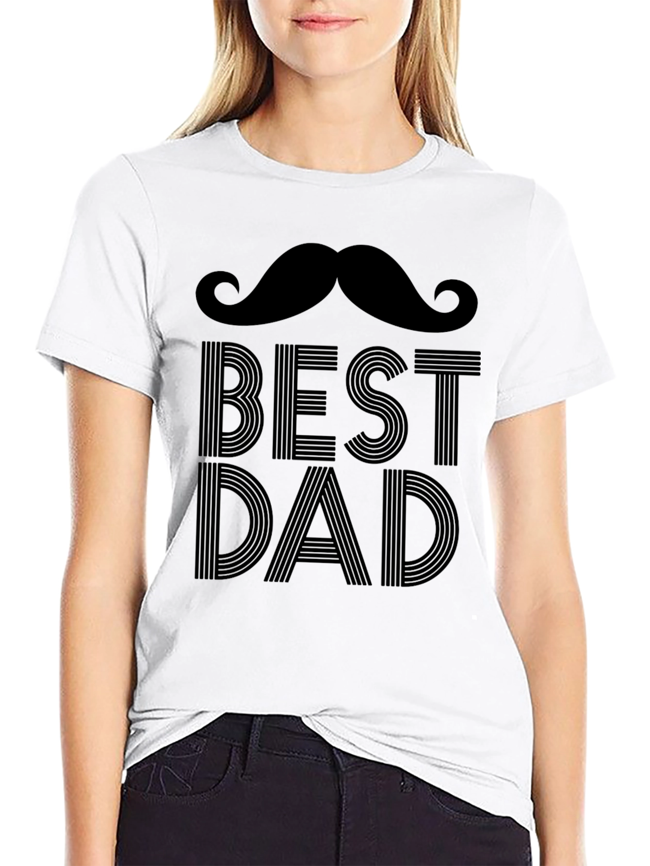 Best Dad Moustache Graphic Print T-Shirt