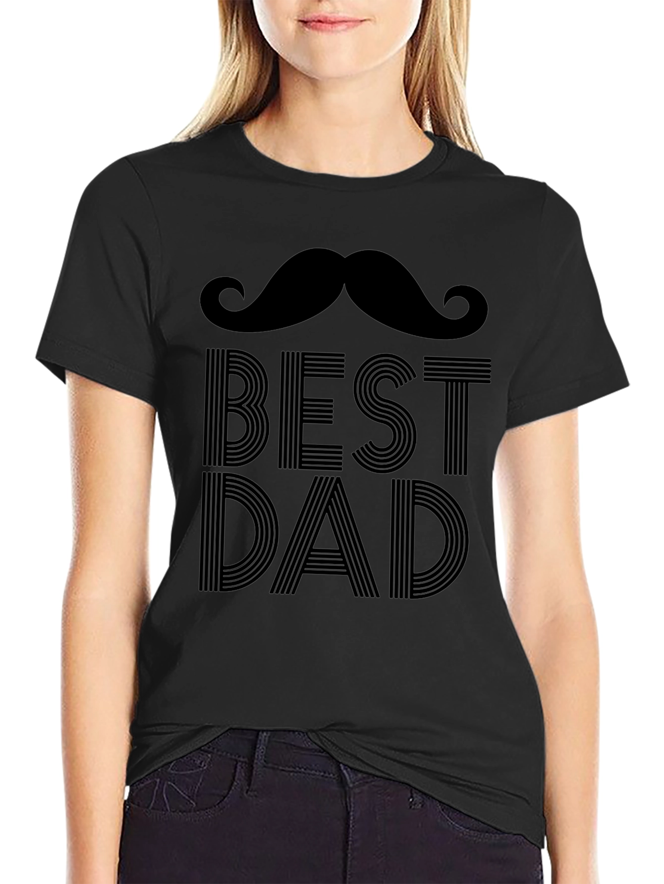 Best Dad Moustache Graphic Print T-Shirt