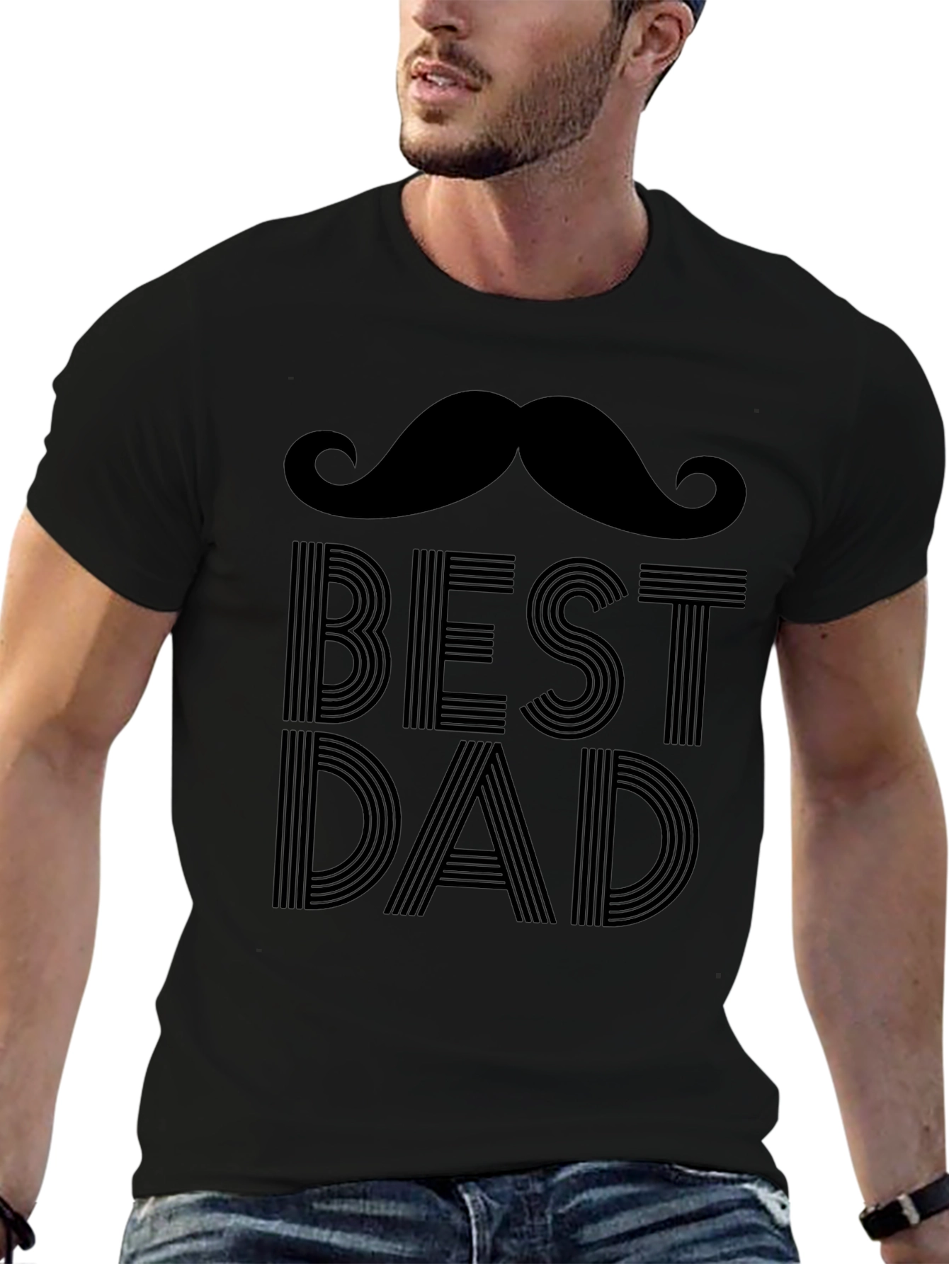 Best Dad Moustache Graphic Print T-Shirt