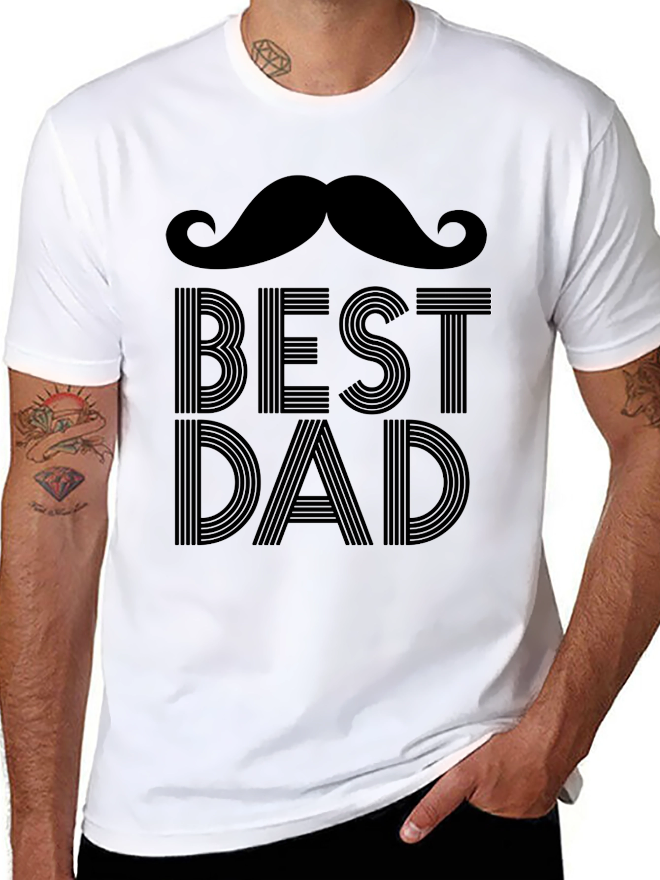 Best Dad Moustache Graphic Print T-Shirt