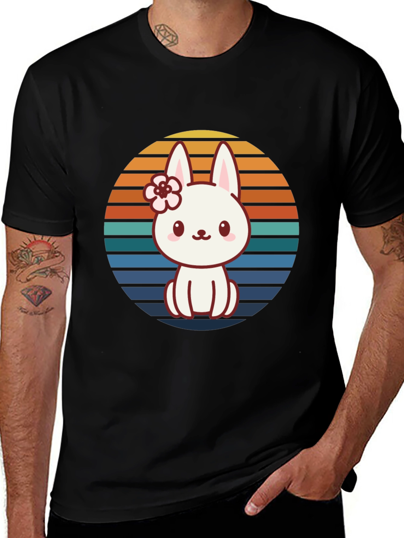 Cute Bunny Retro Sunset Graphic Tee