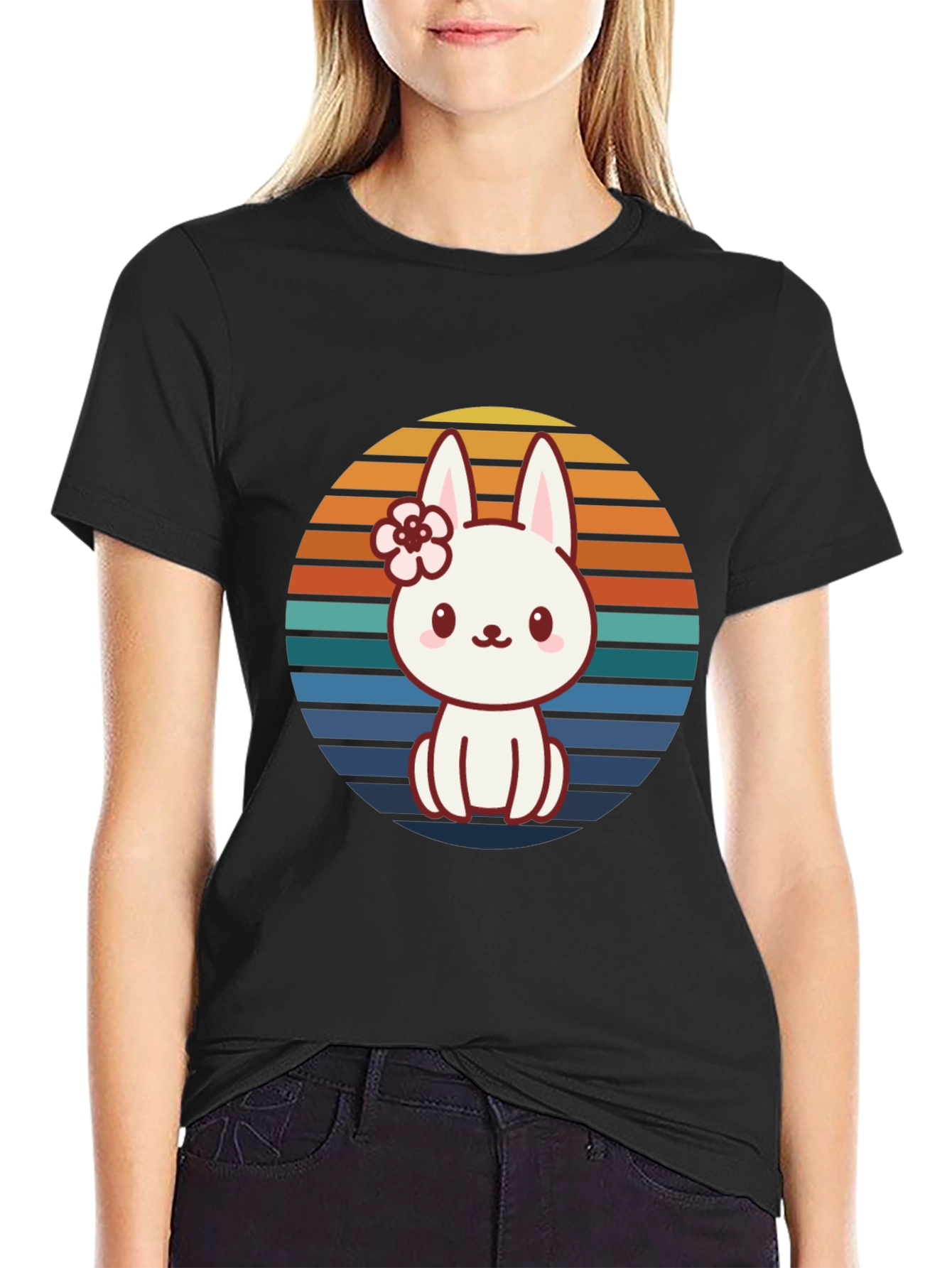 Cute Bunny Retro Sunset Graphic Tee