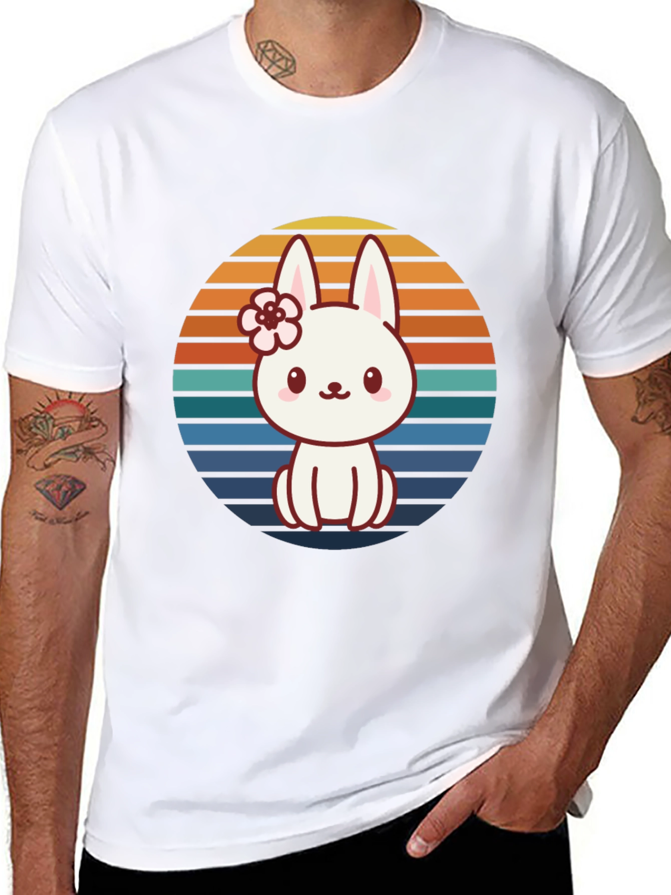 Cute Bunny Retro Sunset Graphic Tee