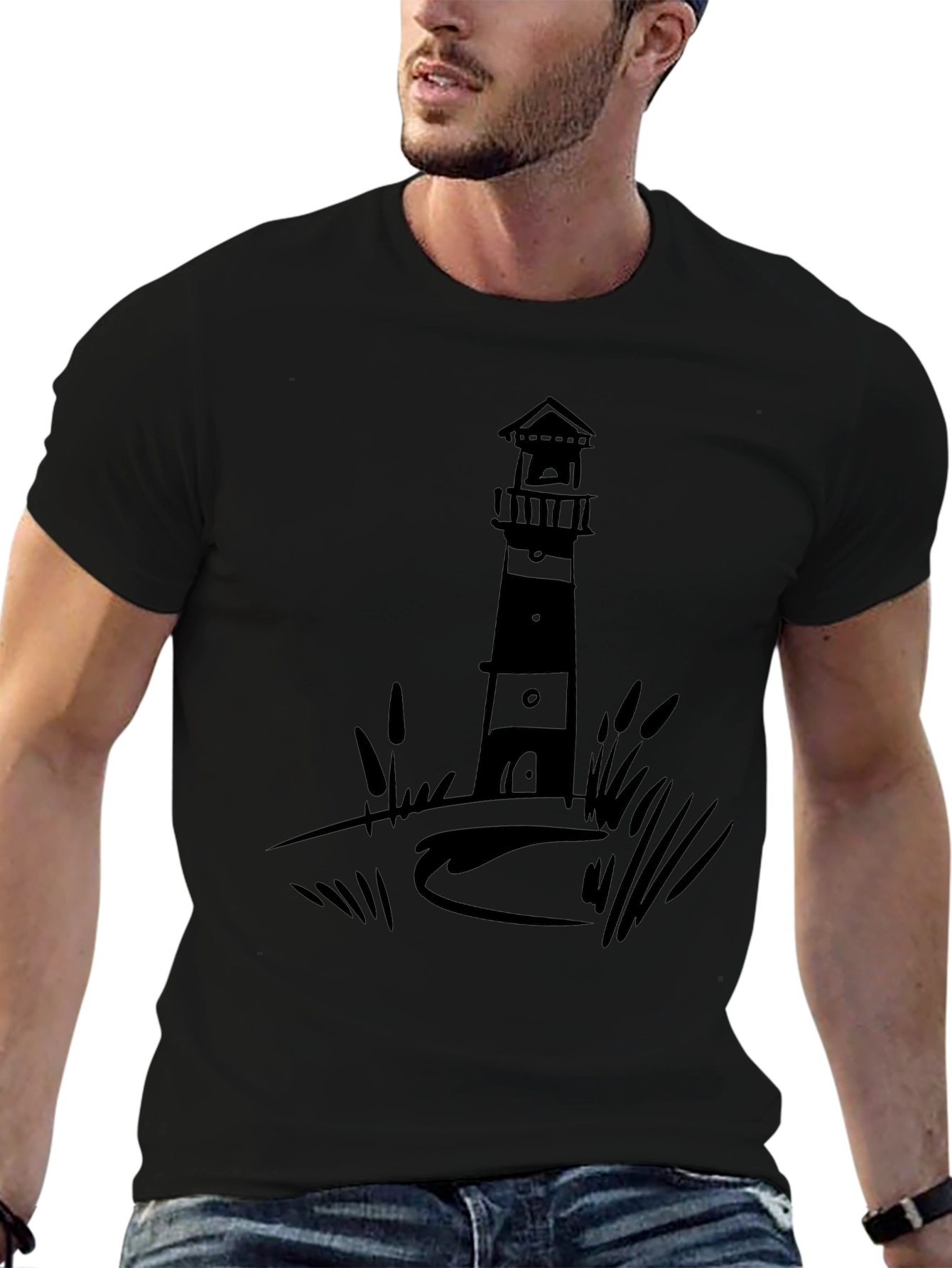 Lighthouse Graphic Tee - Black Casual Shirt