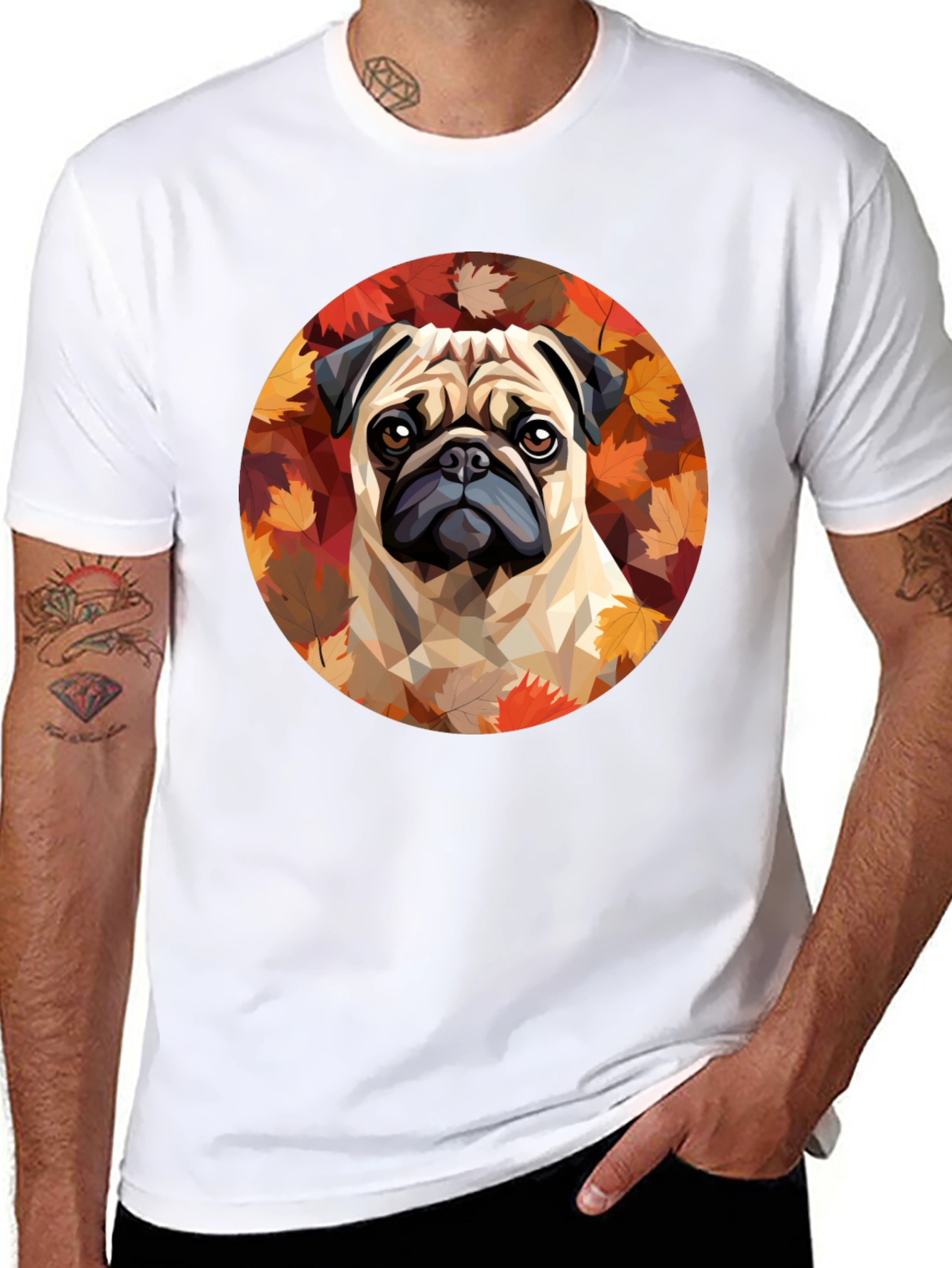 Pug Dog Leaf T-Shirt - Unique Geometric Design