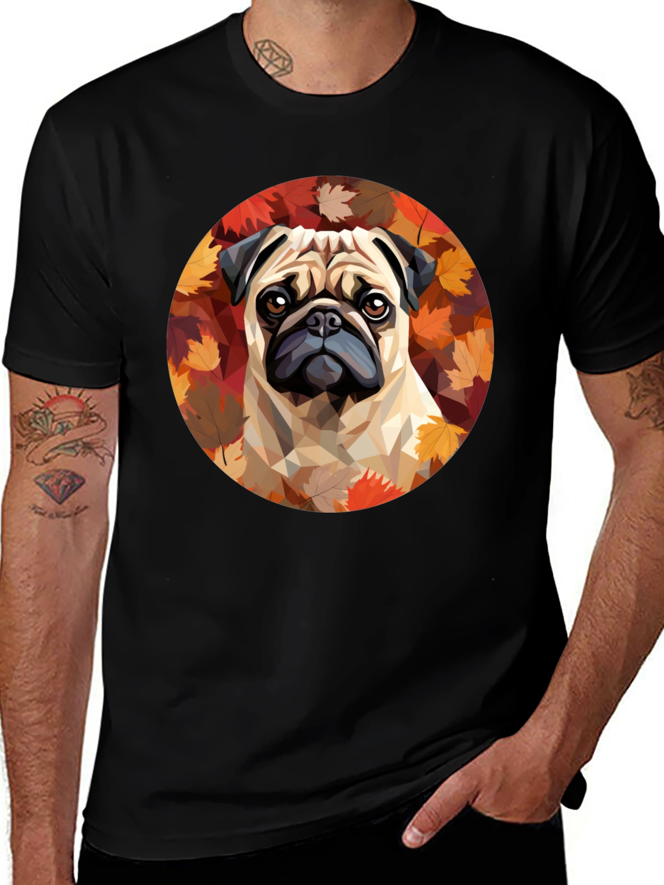 Pug Dog Leaf T-Shirt - Unique Geometric Design
