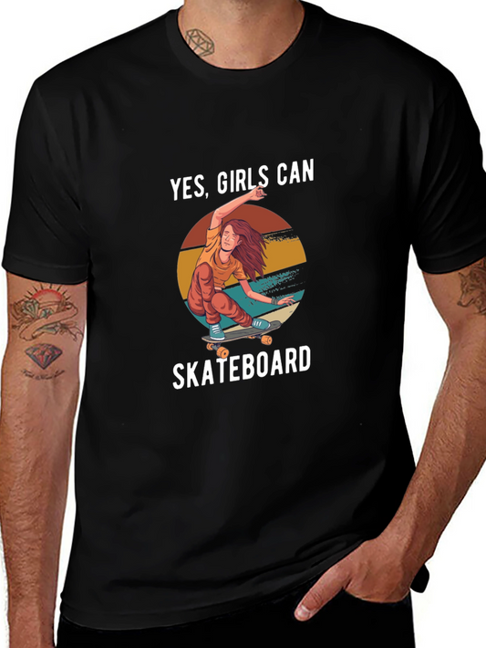 Yes Girls Can Skateboard Graphic Tee - Black