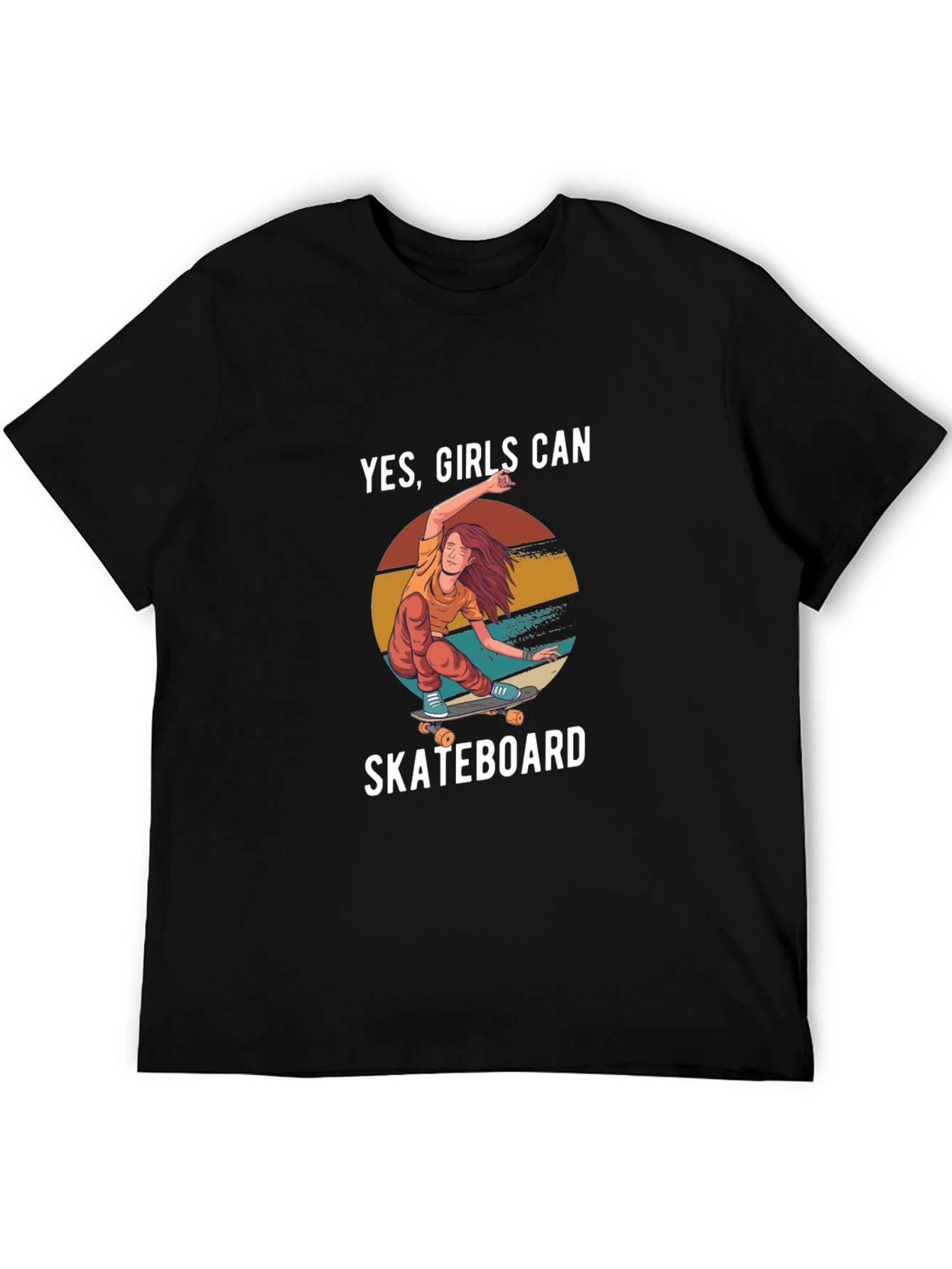 Yes Girls Can Skateboard Graphic Tee - Black