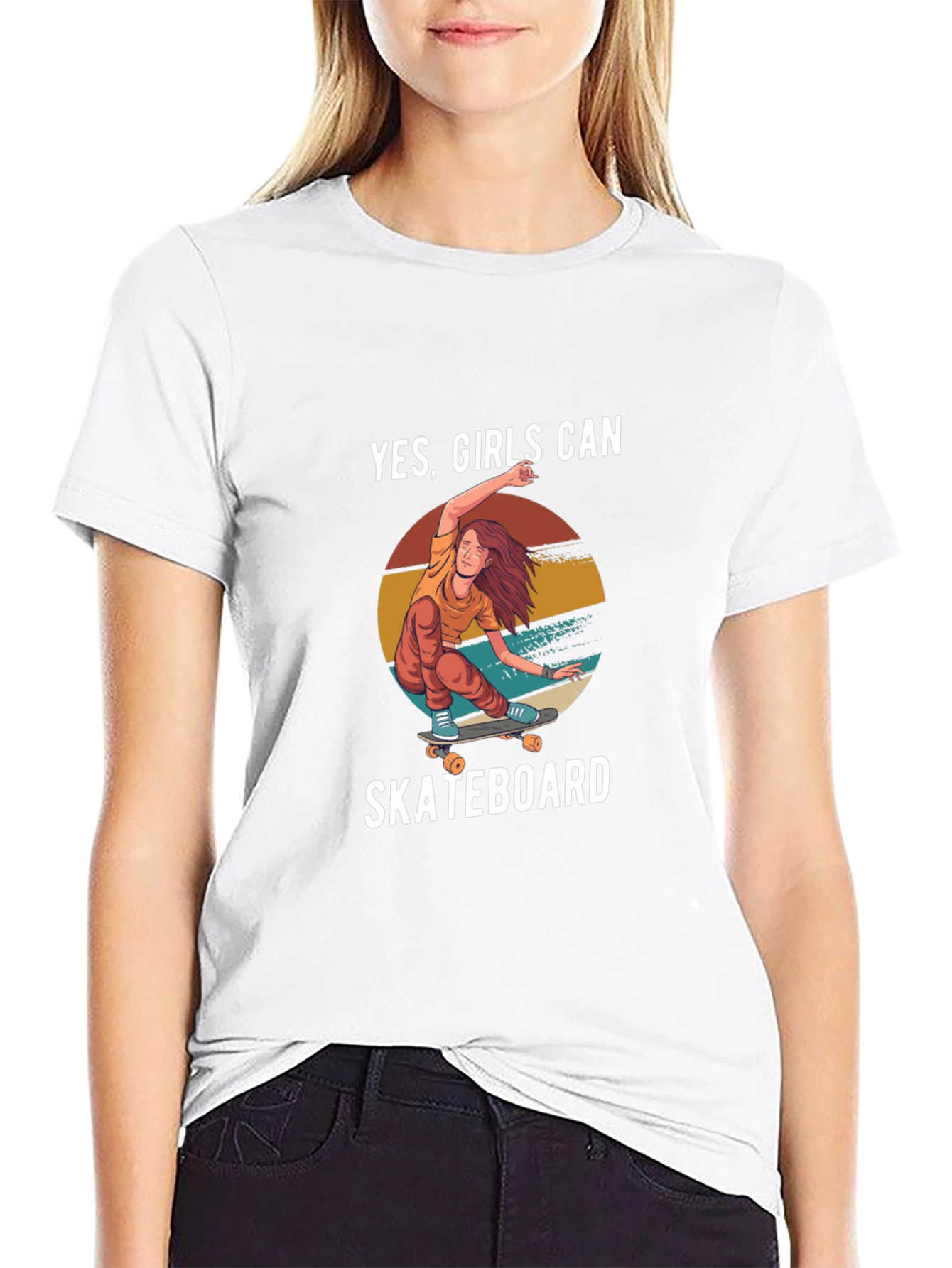 Yes Girls Can Skateboard Graphic Tee - Black