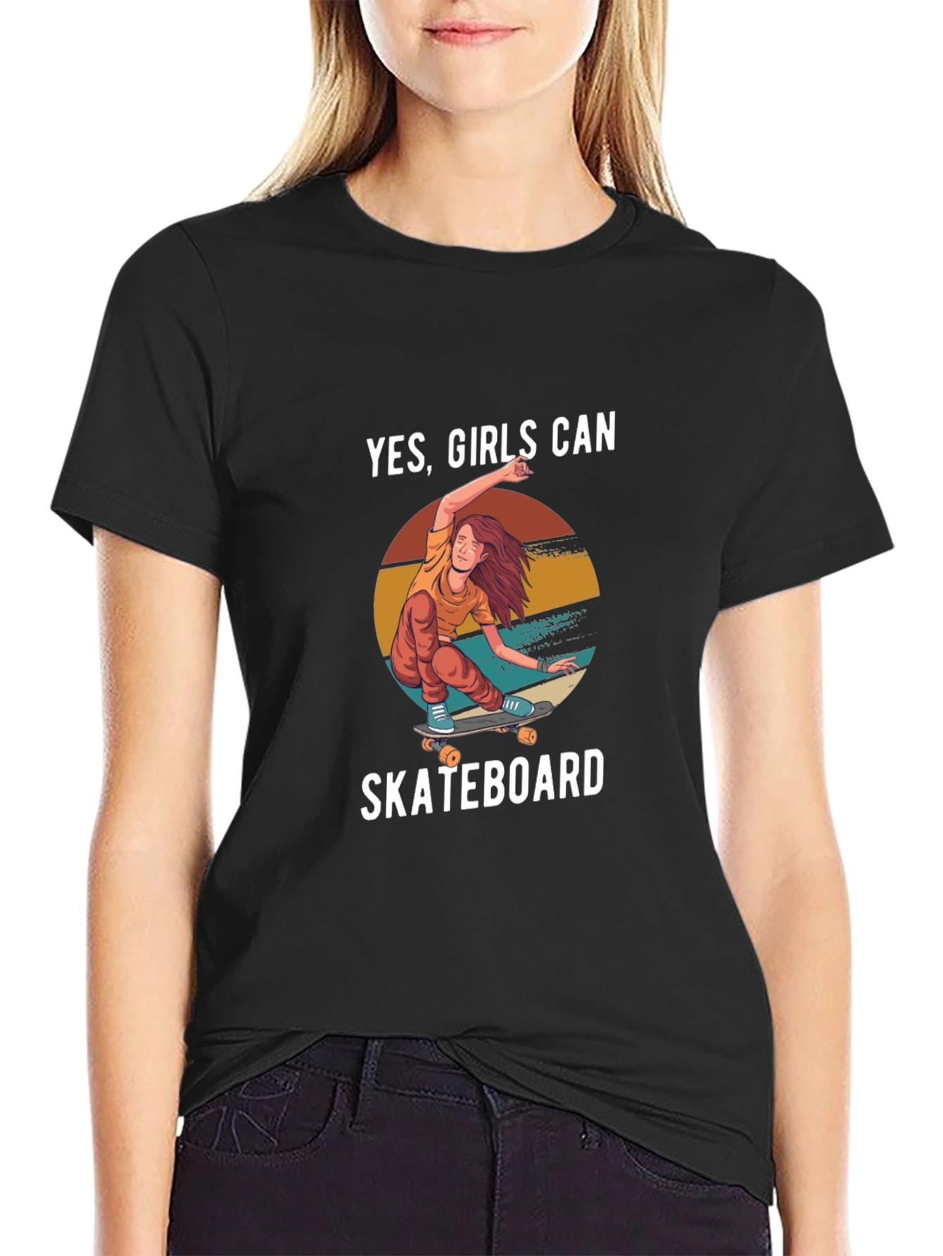 Yes Girls Can Skateboard Graphic Tee - Black