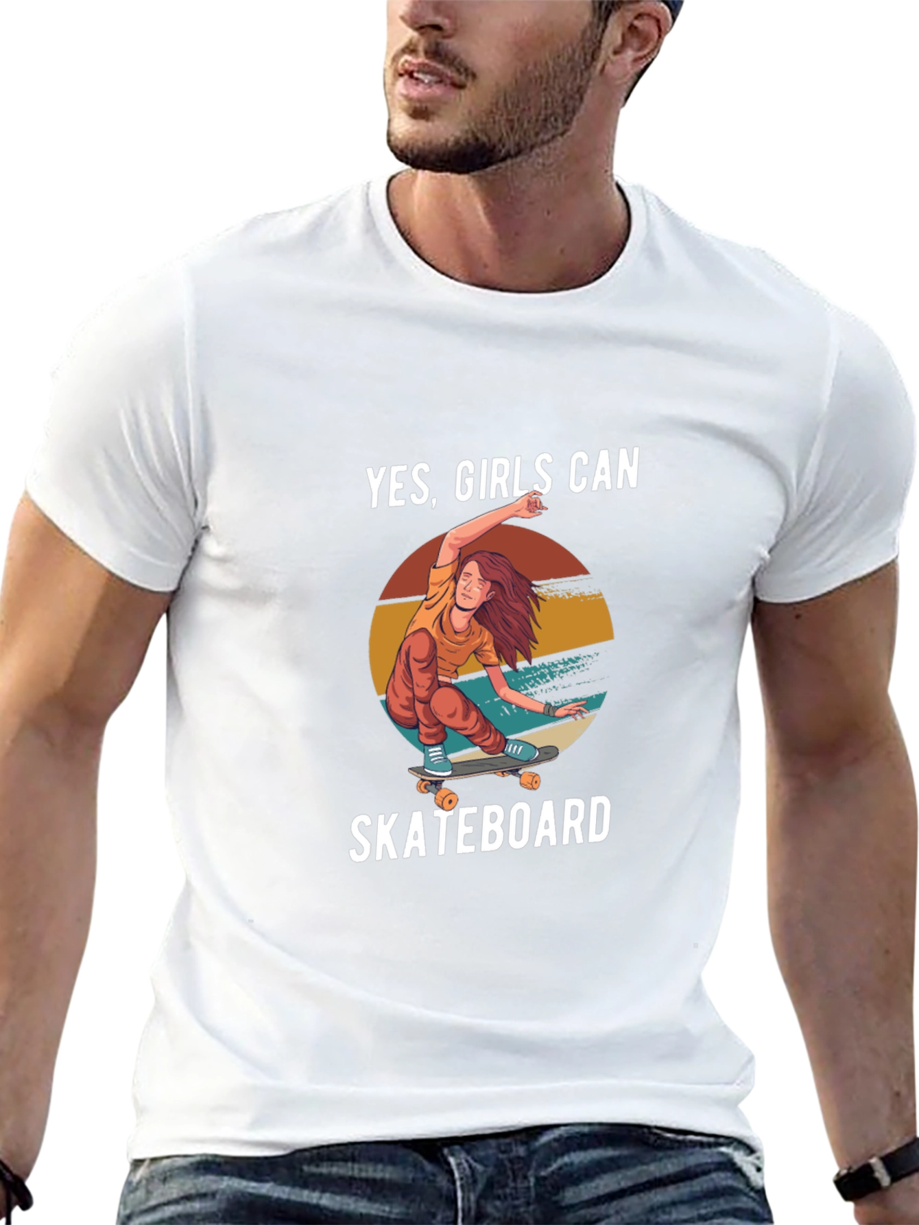 Yes Girls Can Skateboard Graphic Tee - Black