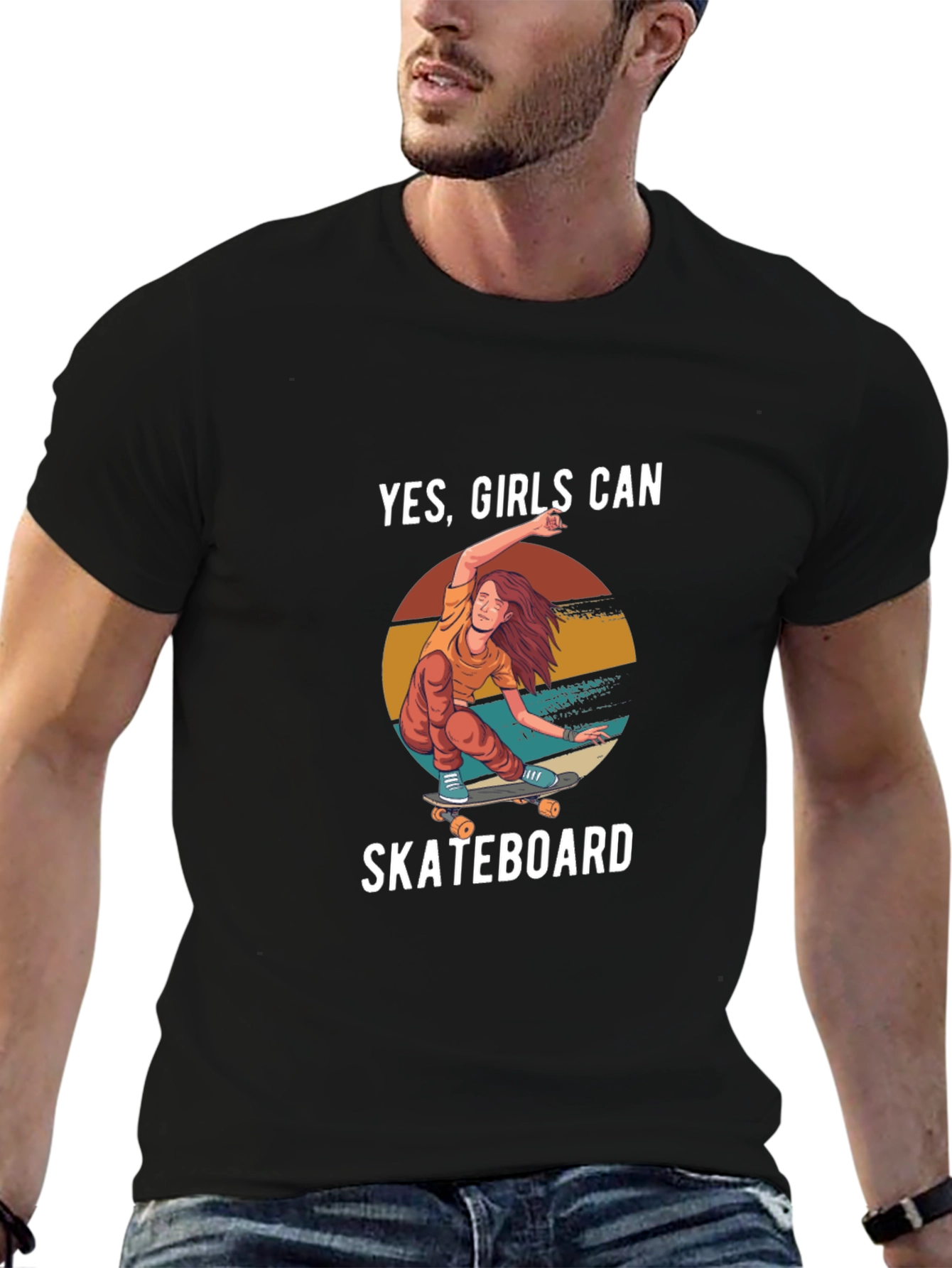 Yes Girls Can Skateboard Graphic Tee - Black