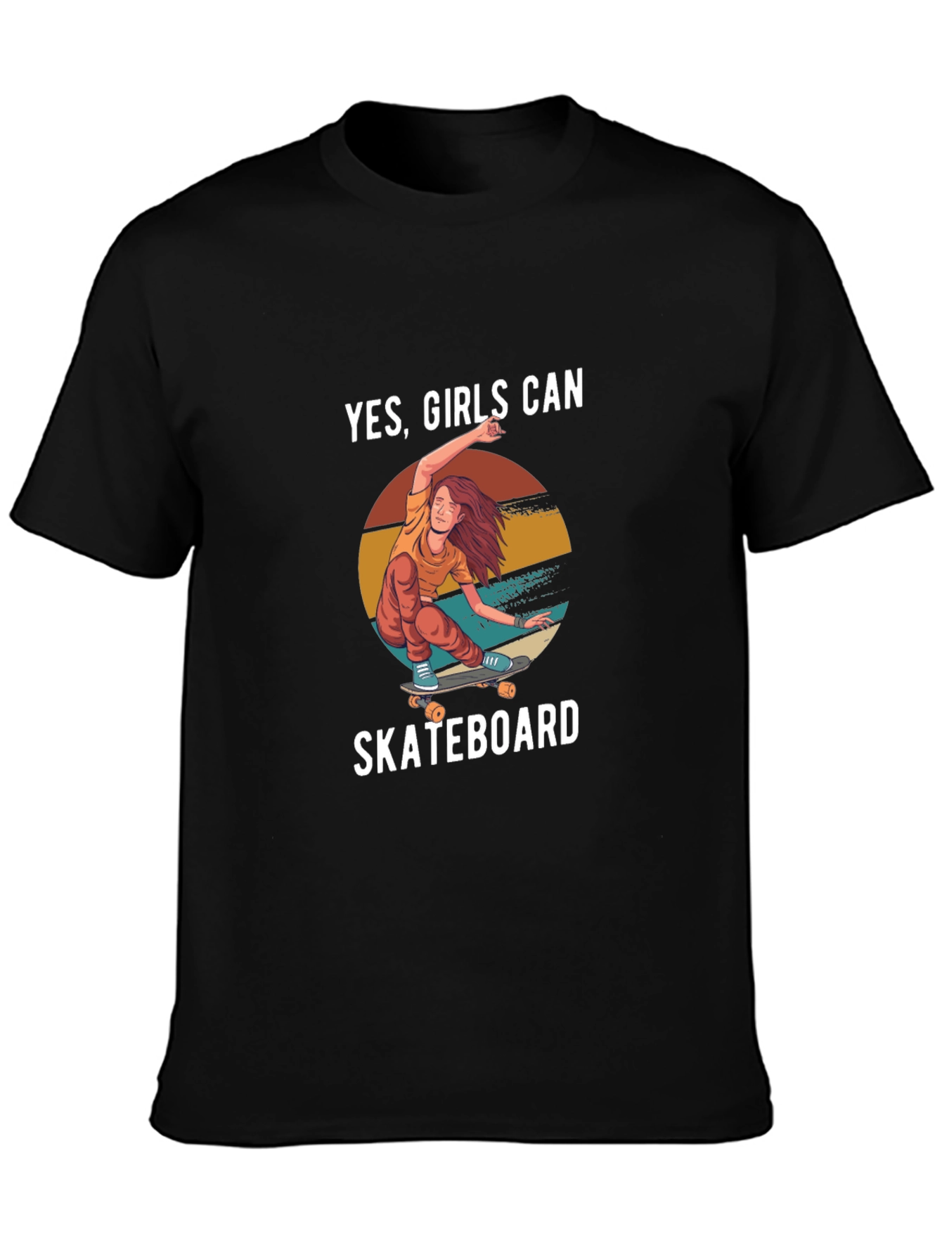 Yes Girls Can Skateboard Graphic Tee - Black