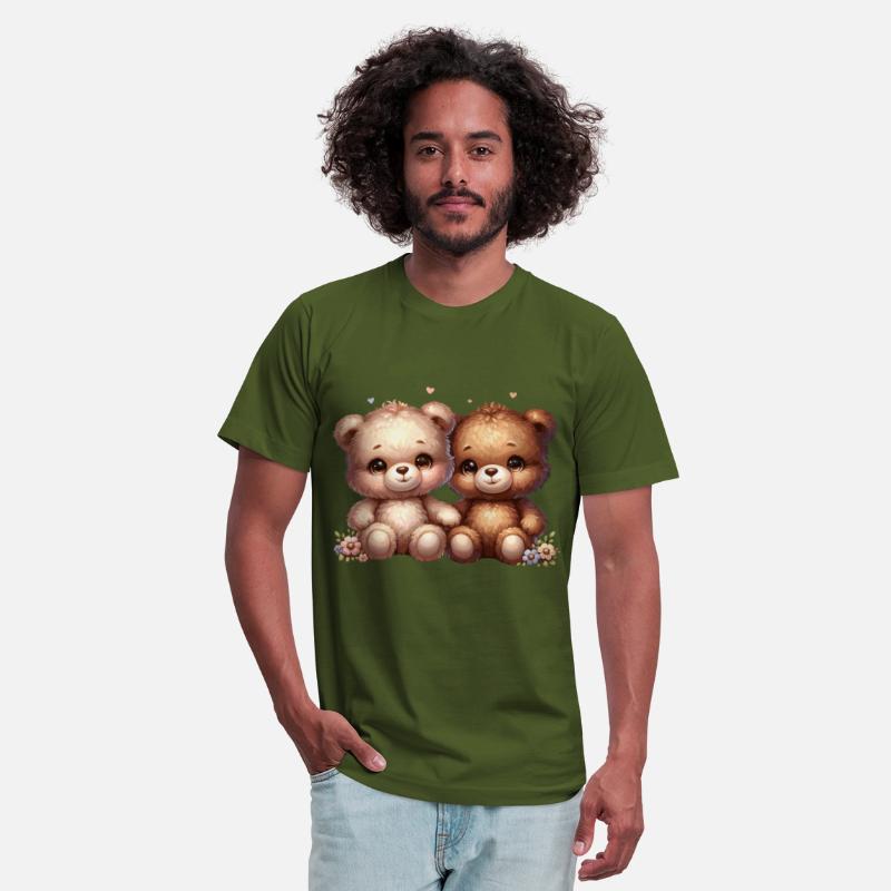 Adorable Teddy Bear Duo with Flowers and Hearts