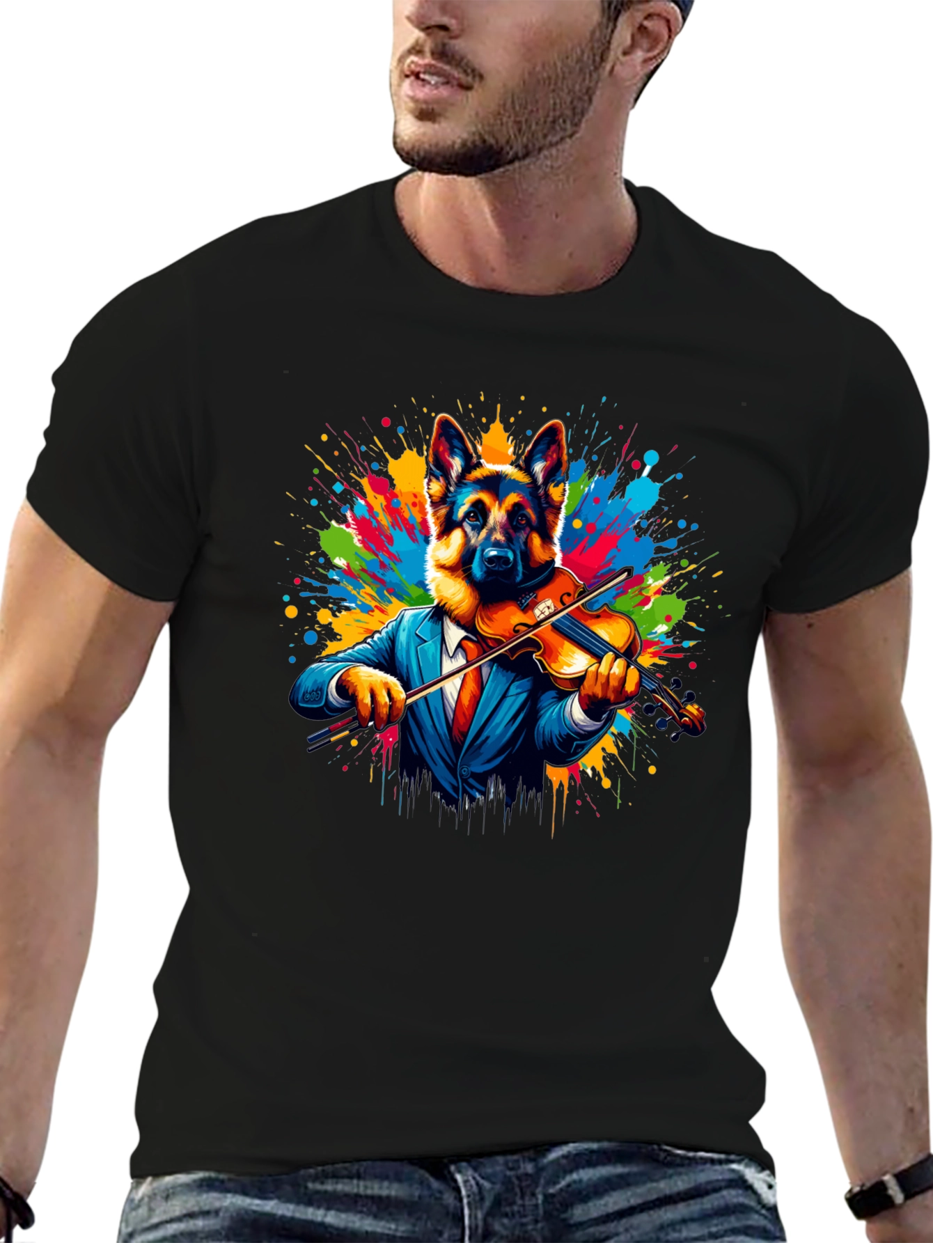 German Shepherd Violinist Graphic Tee