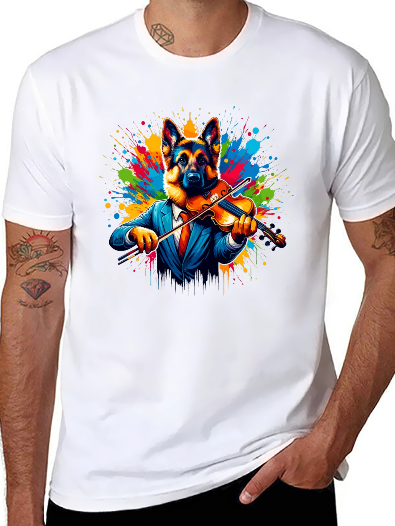 German Shepherd Violinist Graphic Tee