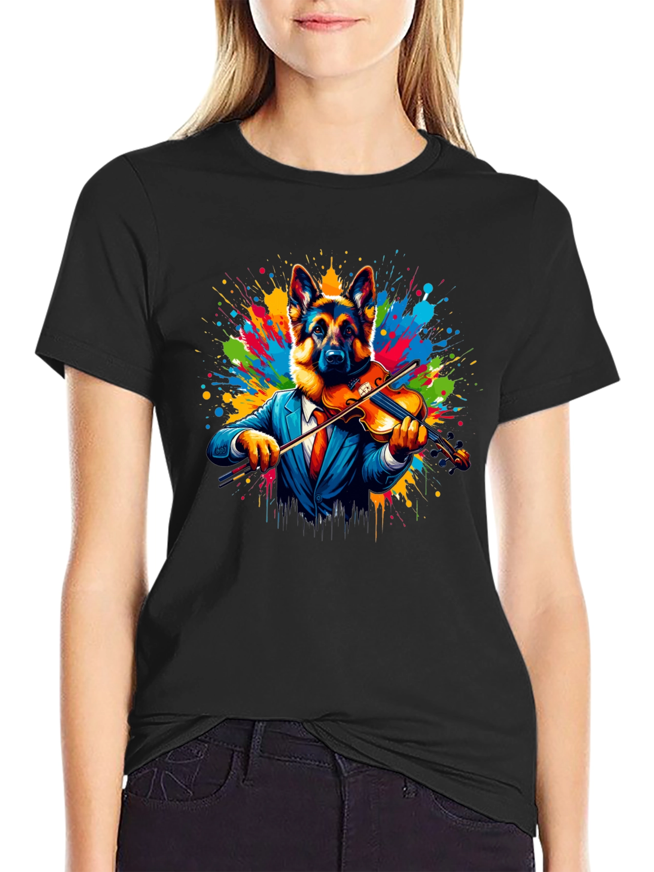 German Shepherd Violinist Graphic Tee