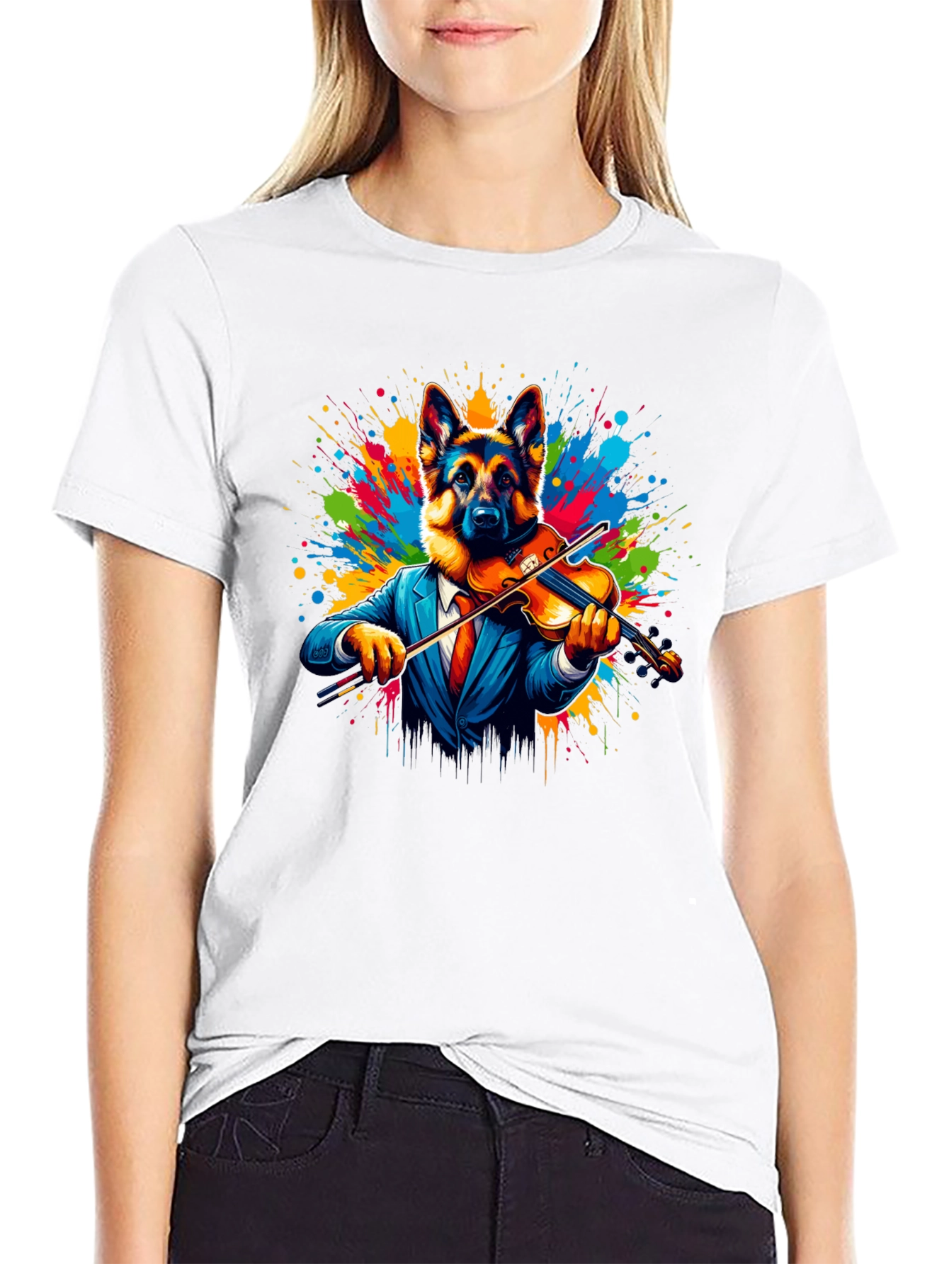 German Shepherd Violinist Graphic Tee