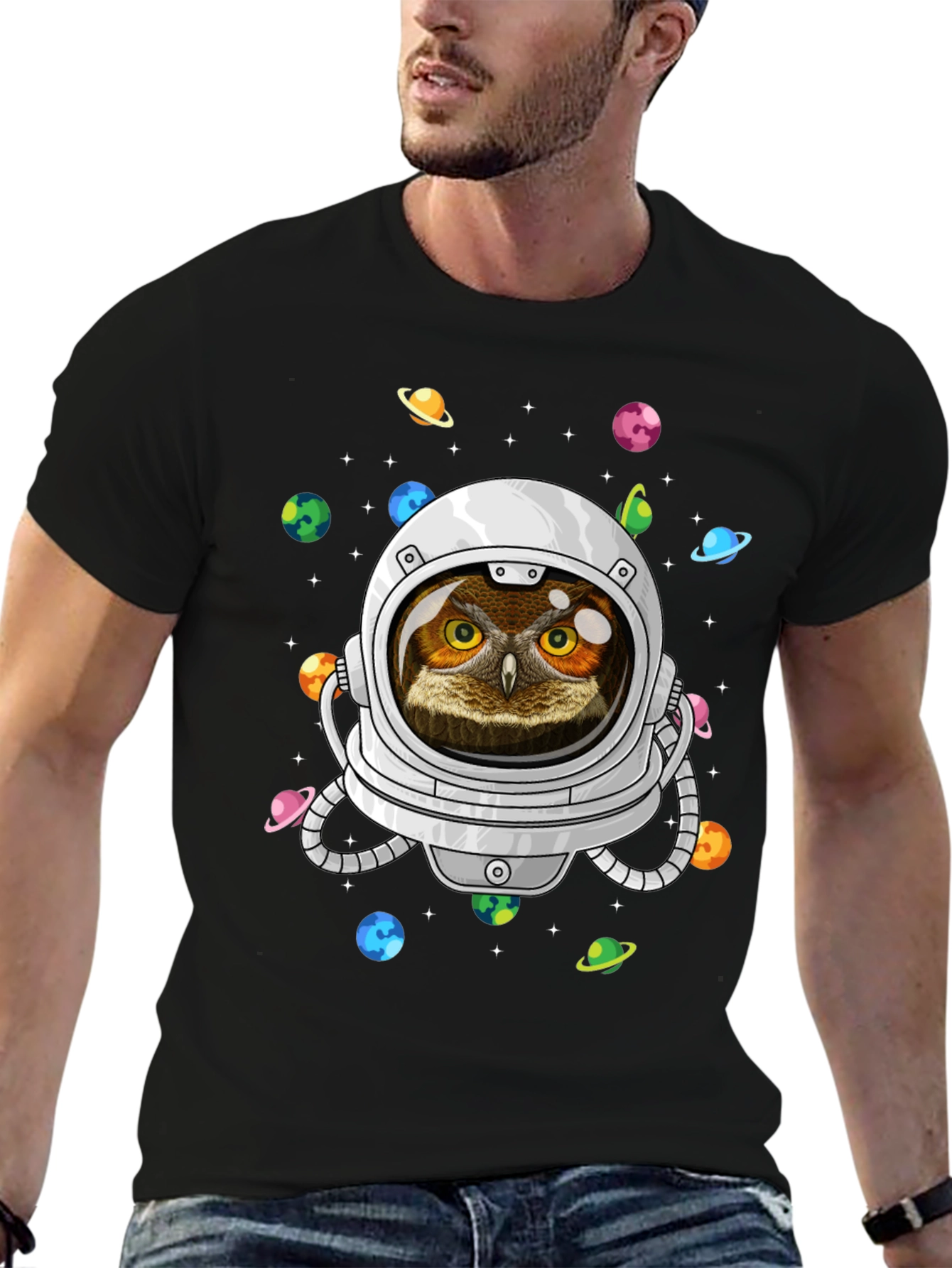 Astronaut Owl Graphic T-Shirt - Space Design