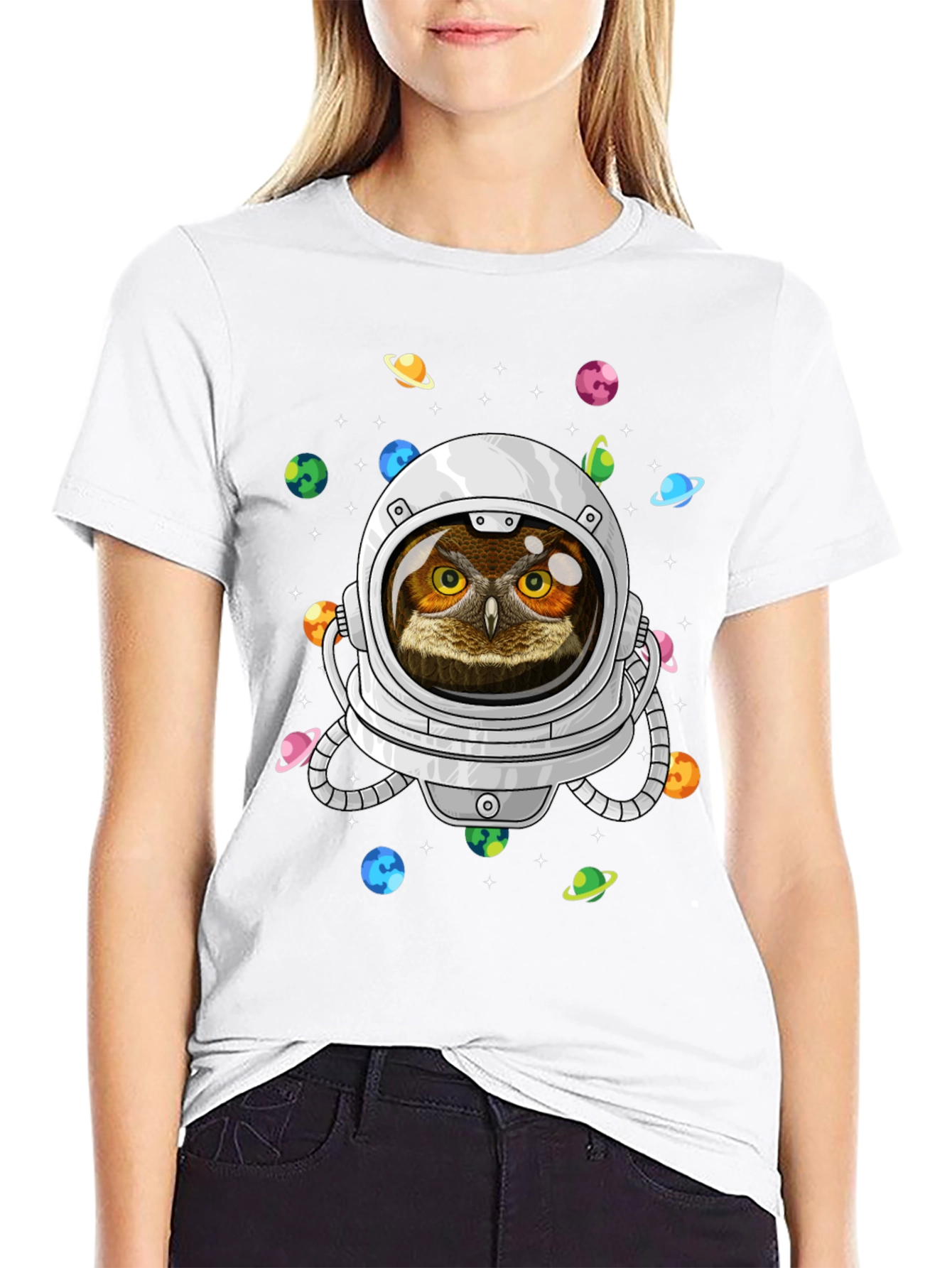 Astronaut Owl Graphic T-Shirt - Space Design