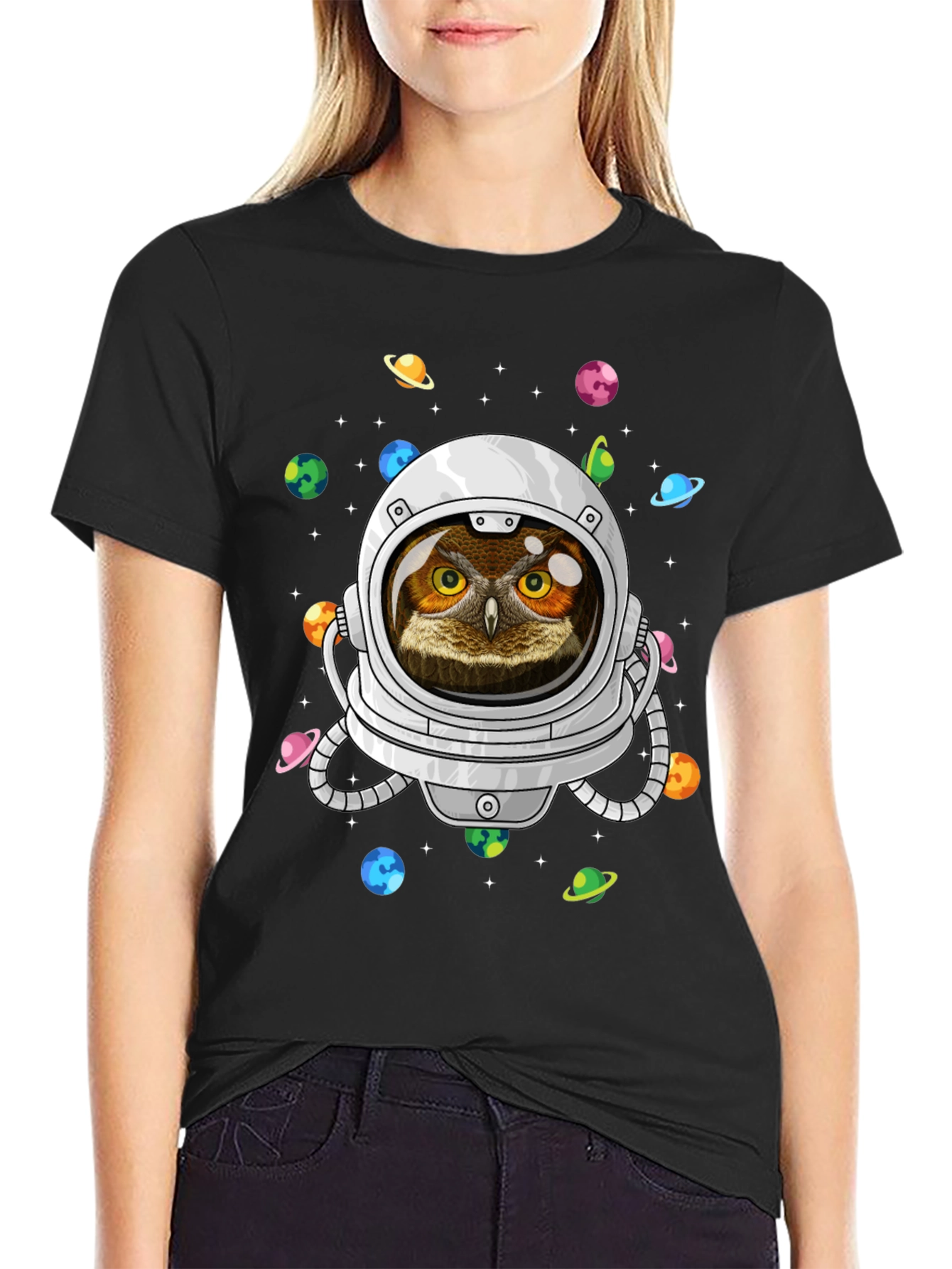 Astronaut Owl Graphic T-Shirt - Space Design