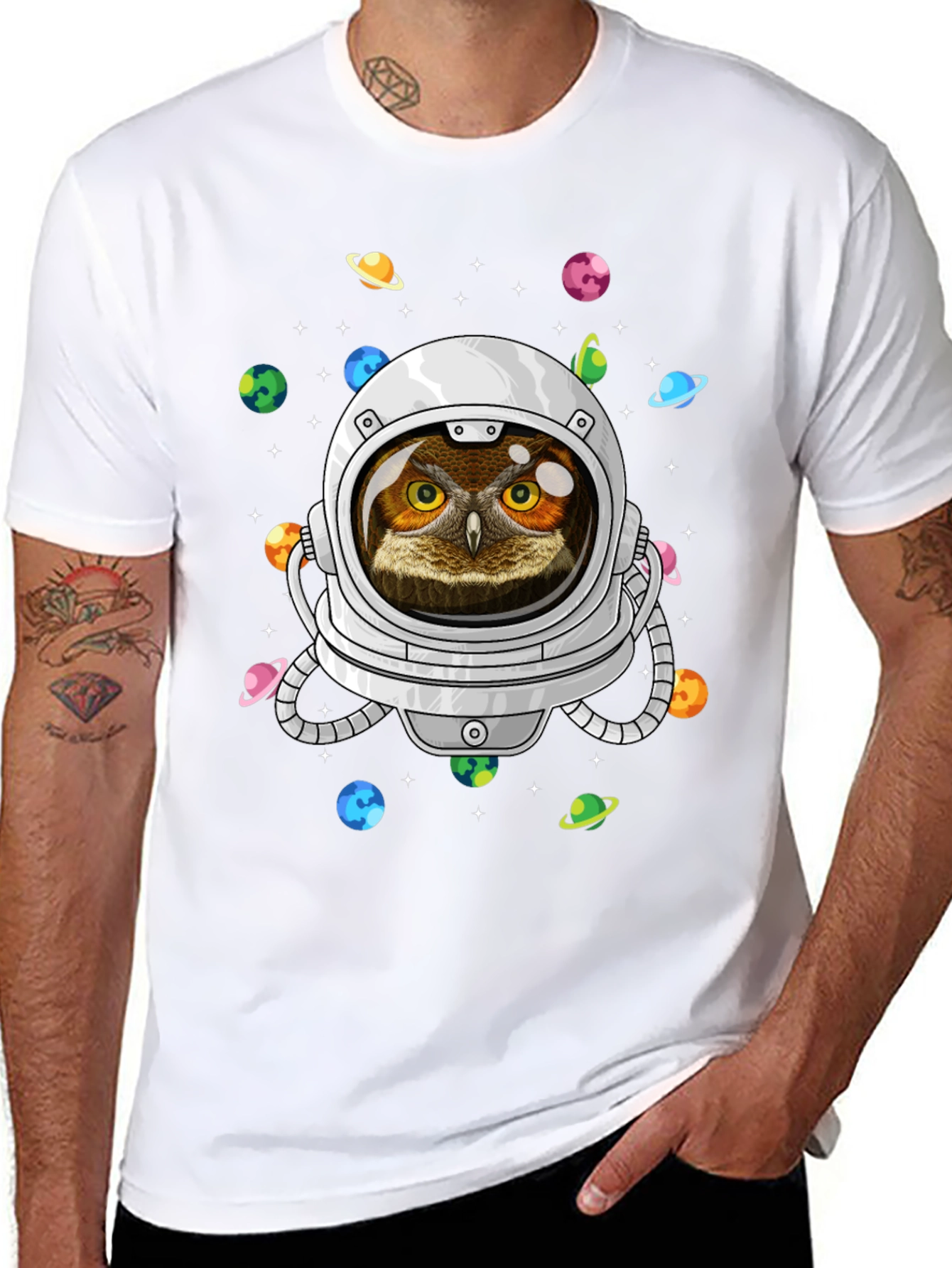 Astronaut Owl Graphic T-Shirt - Space Design