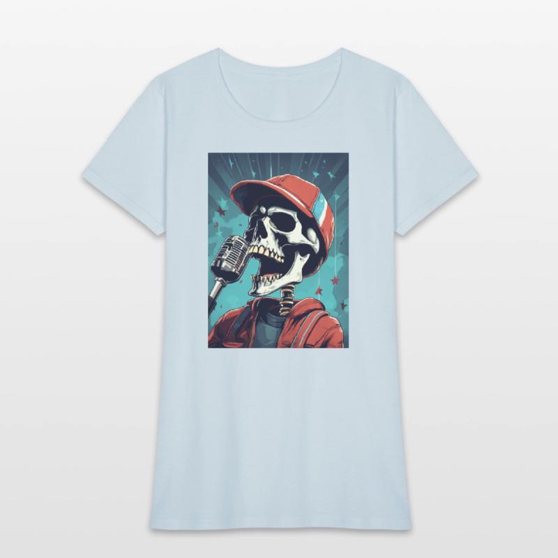 An skull wearing sport cap singing in a concert wi