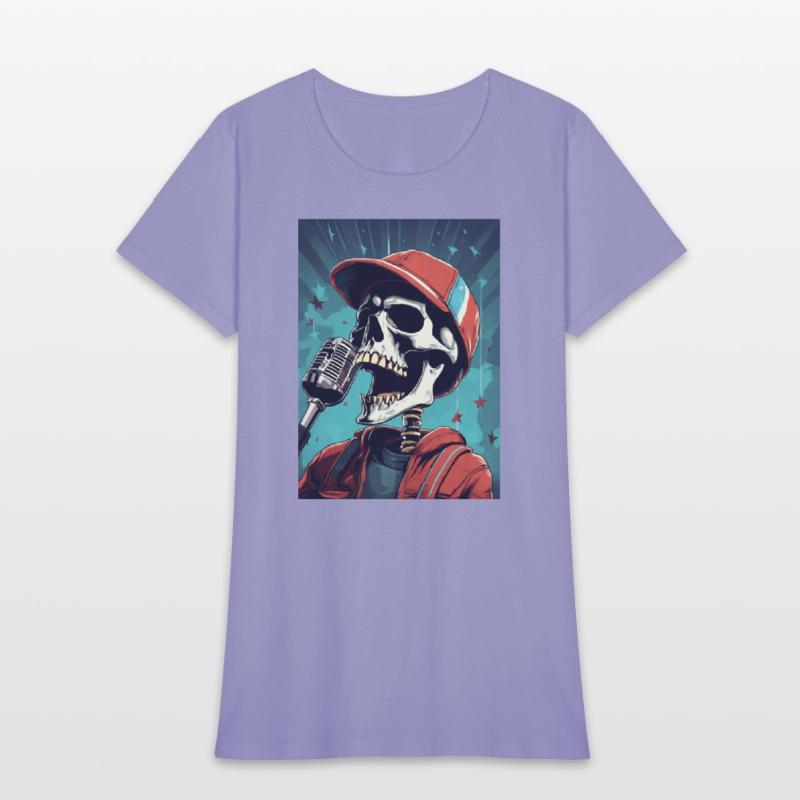 An skull wearing sport cap singing in a concert wi