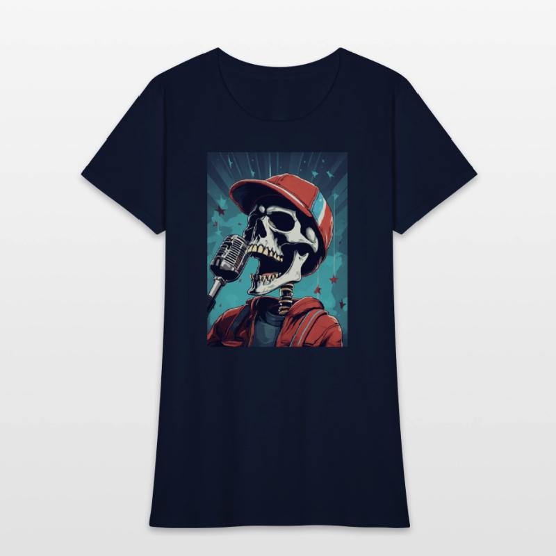 An skull wearing sport cap singing in a concert wi