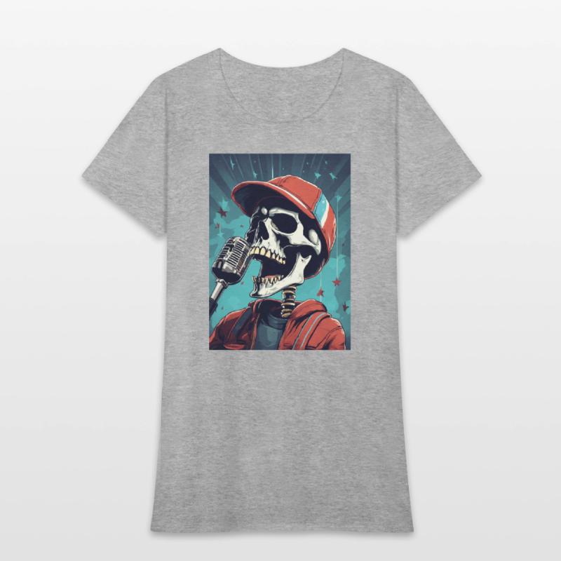 An skull wearing sport cap singing in a concert wi