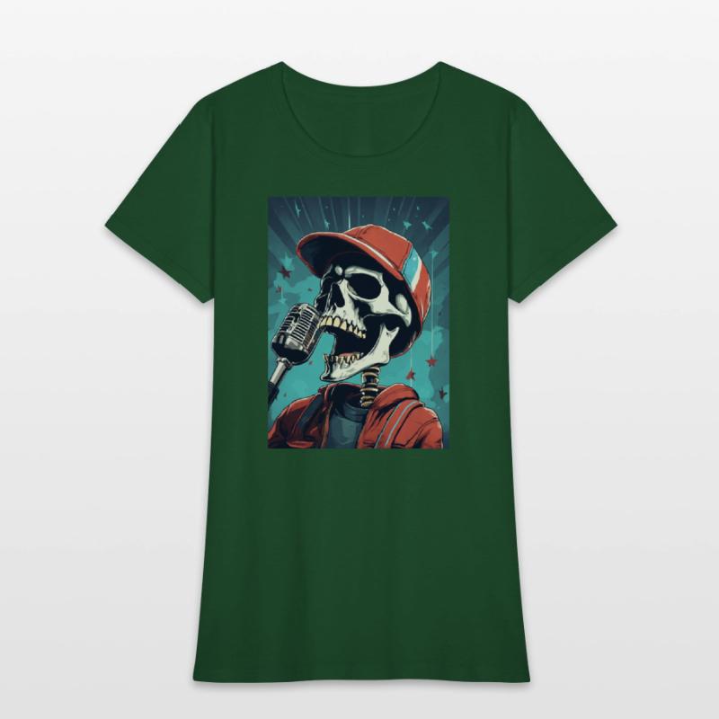 An skull wearing sport cap singing in a concert wi