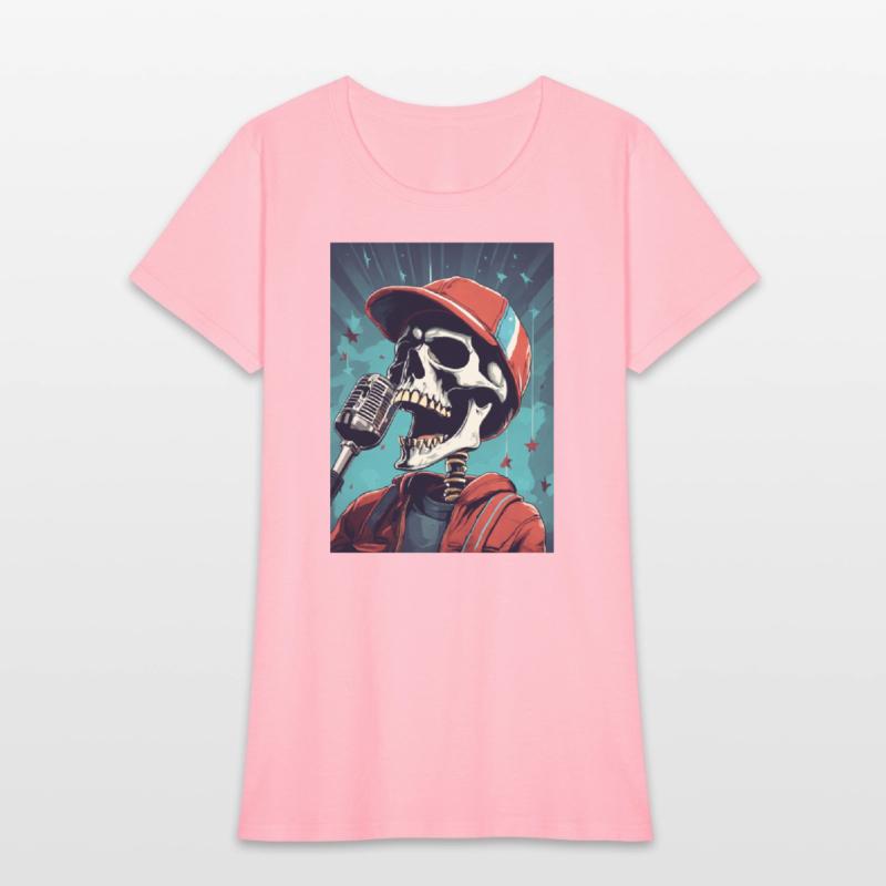 An skull wearing sport cap singing in a concert wi